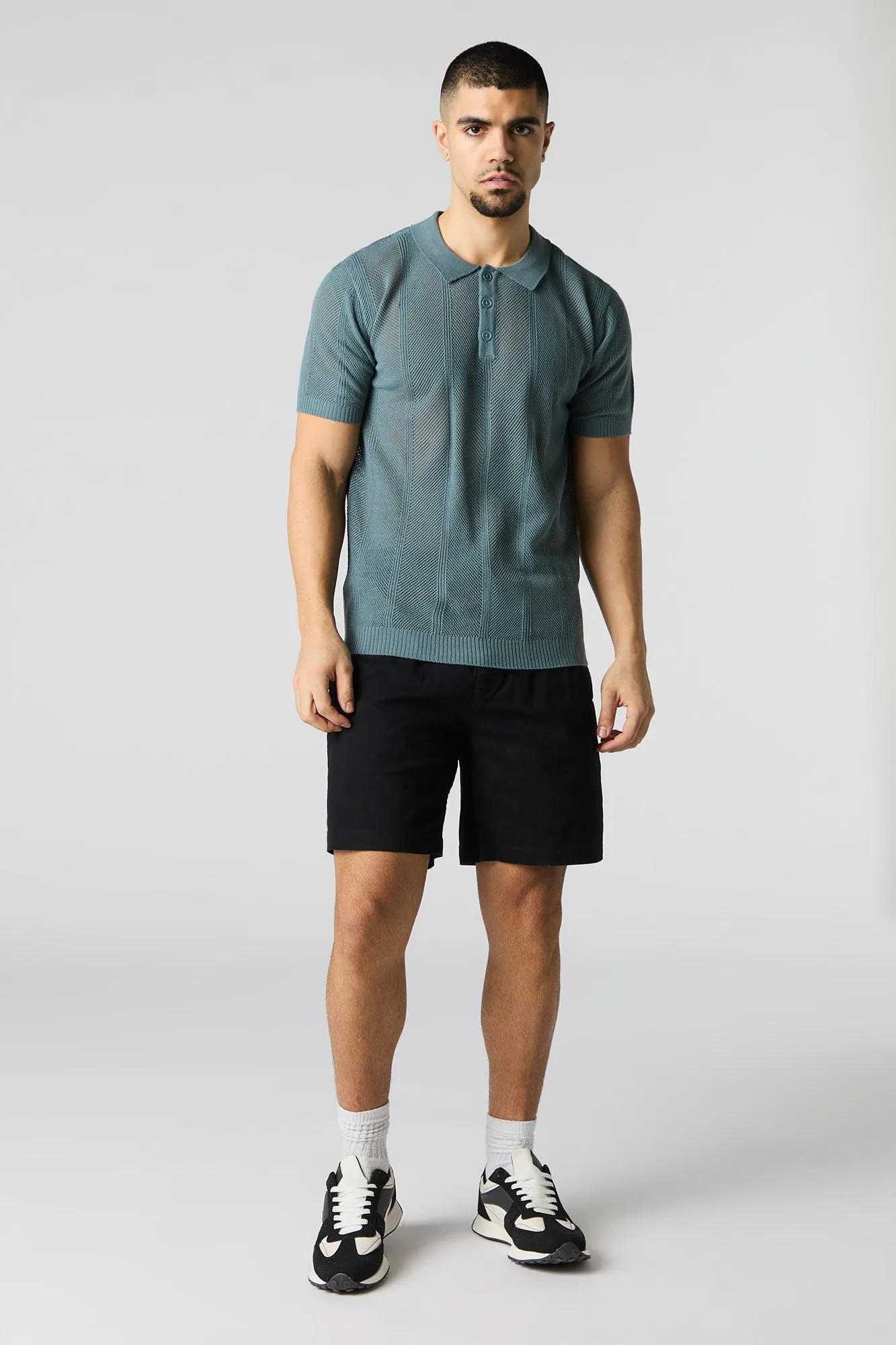 Textured Open Knit Polo T-Shirt sold by Urban Planet product image thumbnail 3
