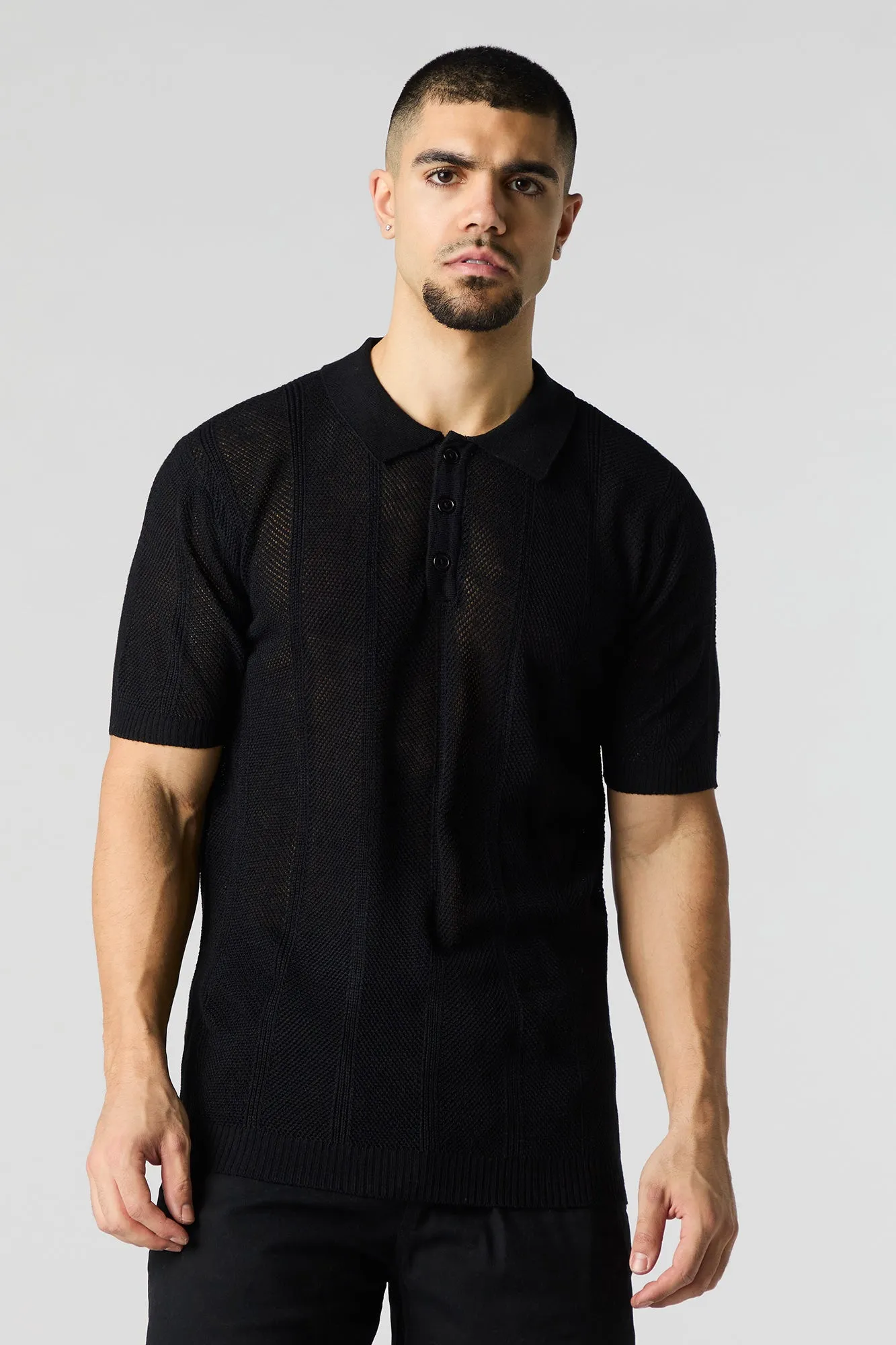 Textured Open Knit Polo T-Shirt sold by Urban Planet product image thumbnail 4