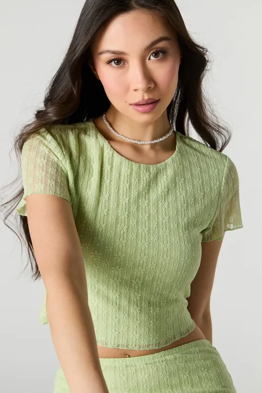 Floral Lace Short Sleeve Crop Top sold by Urban Planet