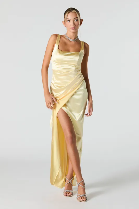 Satin Ruched Corset Maxi Wrap Dress sold by Urban Planet