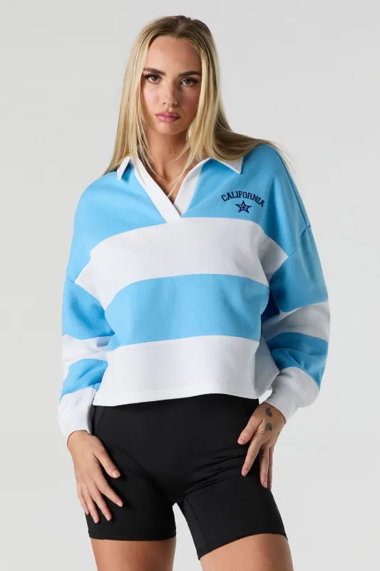 Embroidered Striped Collared Fleece Sweatshirt sold by Urban Planet