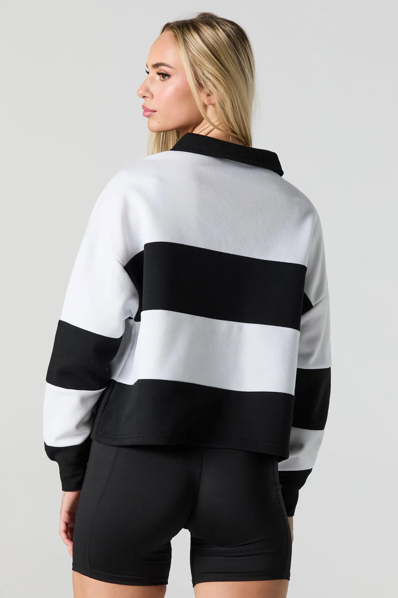 Embroidered Striped Collared Fleece Sweatshirt sold by Urban Planet product image thumbnail 5