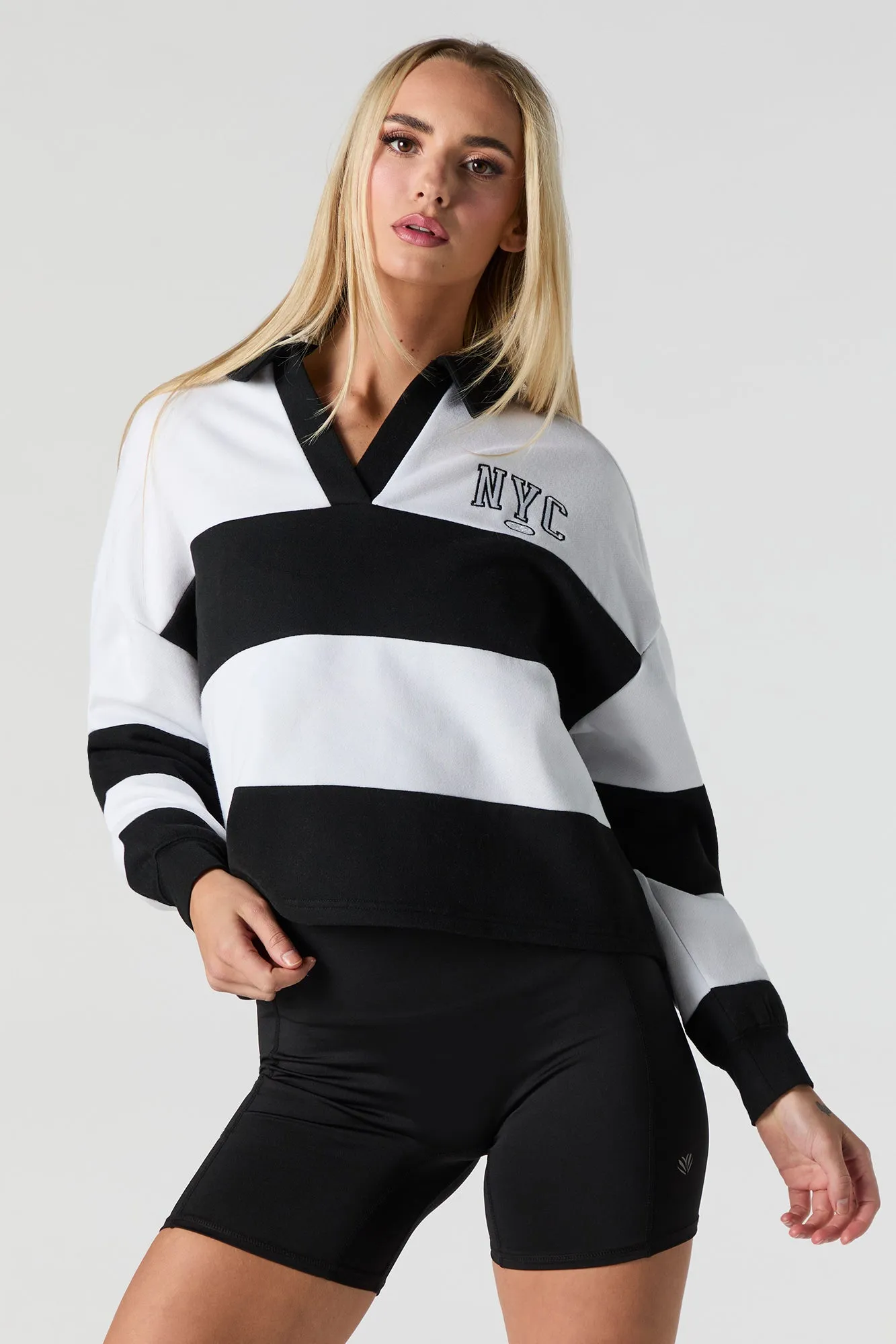 Embroidered Striped Collared Fleece Sweatshirt sold by Urban Planet product image thumbnail 4