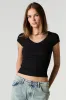 Ribbed V-Neck Fitted T-Shirt sold by Urban Planet