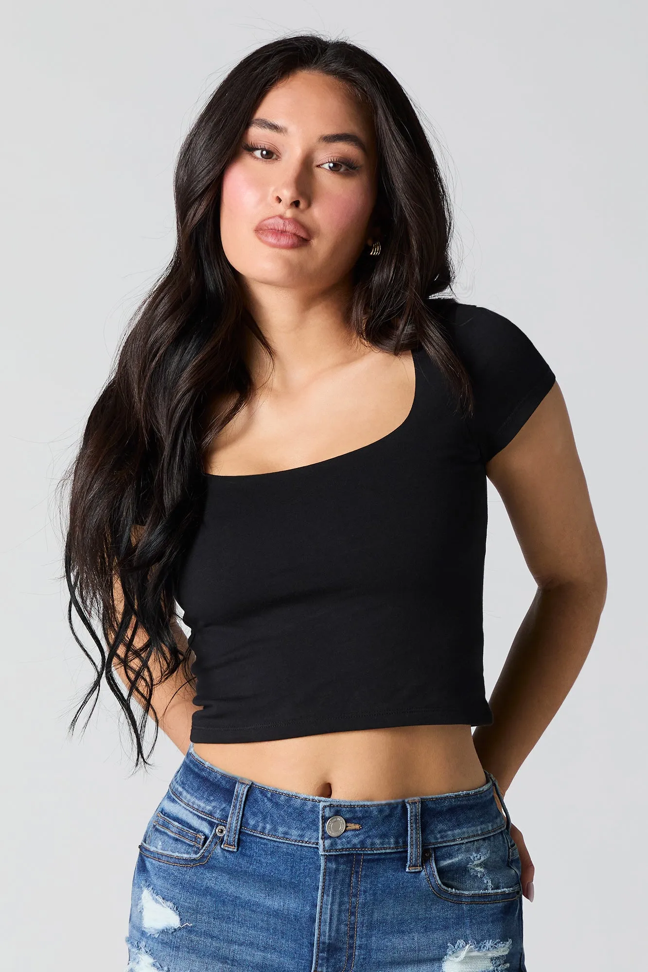 Square Neck Short Sleeve Crop Top sold by Urban Planet product image thumbnail 4