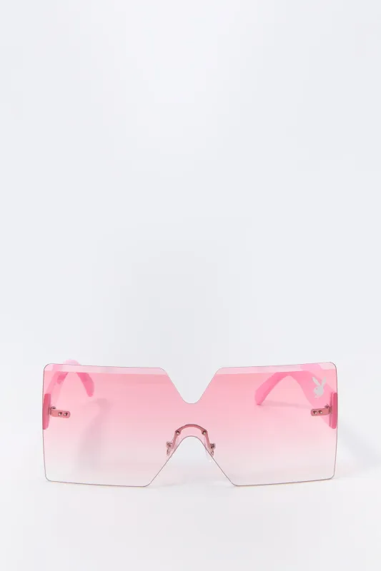 Lunettes de soleil carrées surdimensionnées sans monture à imprimé Playboy sold by Urban Planet