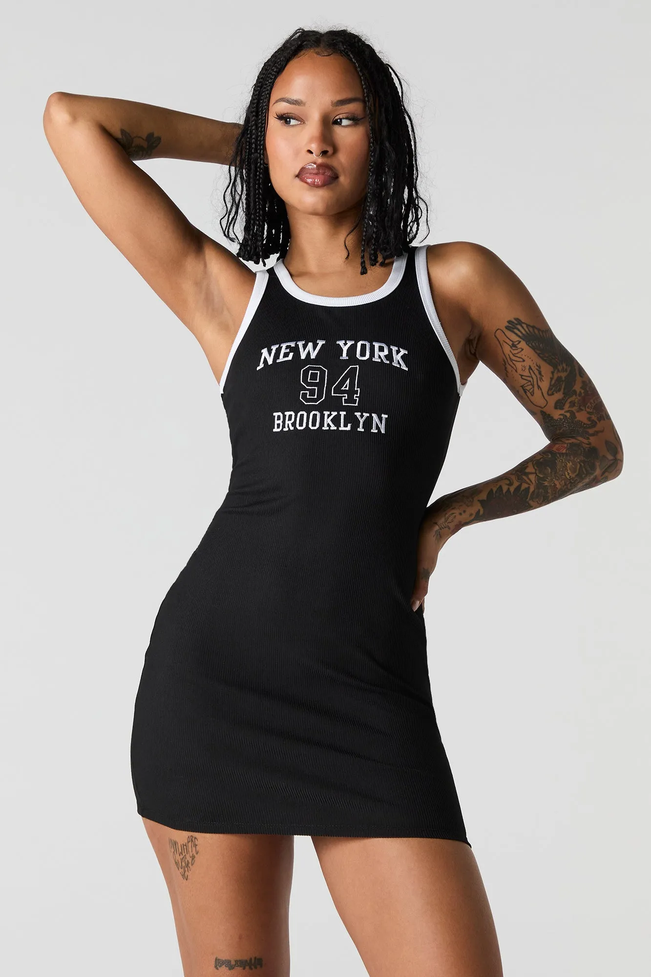 City Embroidered Ribbed Mini Tank Dress sold by Urban Planet product image thumbnail 4