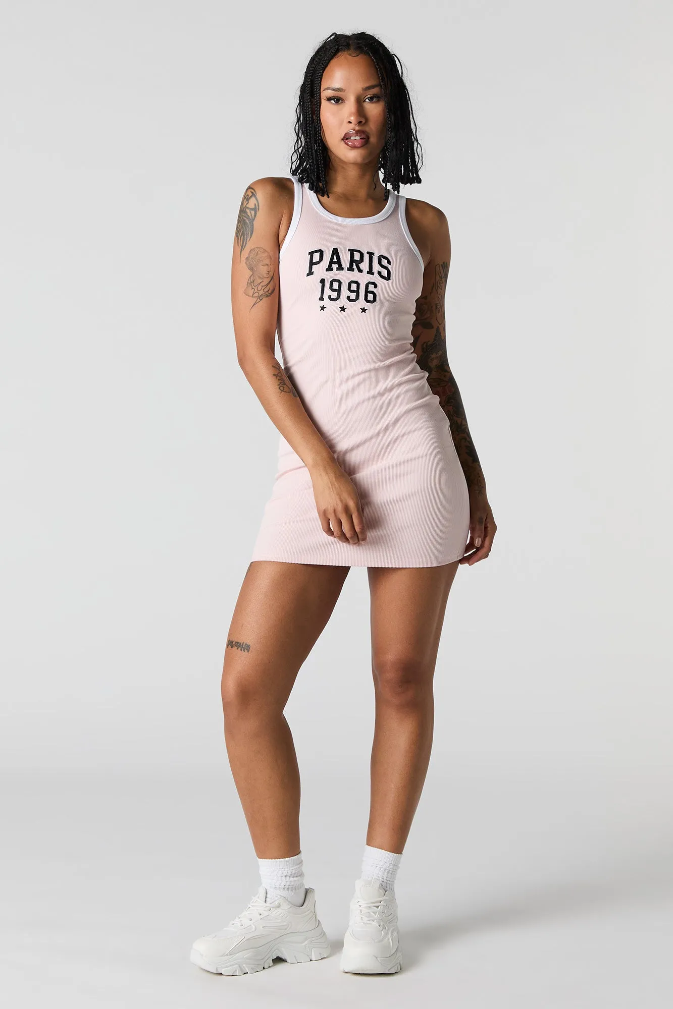 City Embroidered Ribbed Mini Tank Dress sold by Urban Planet product image thumbnail 3