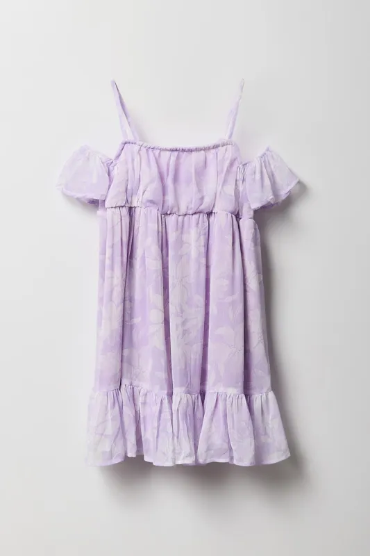 Girls Floral Chiffon Off-Shoulder Dress sold by Urban Planet