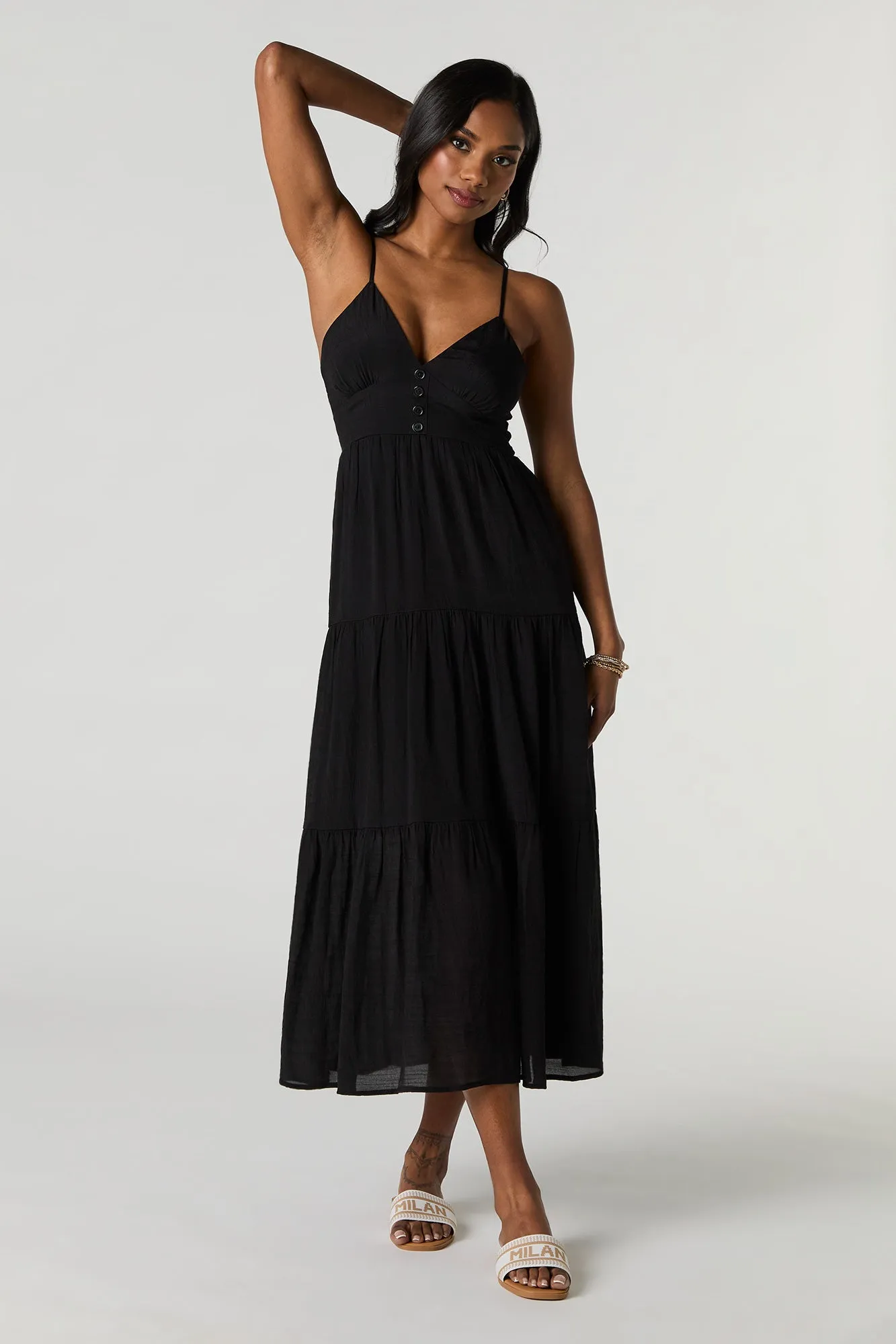 Button Front Tiered Midi Dress sold by Urban Planet product image thumbnail 4