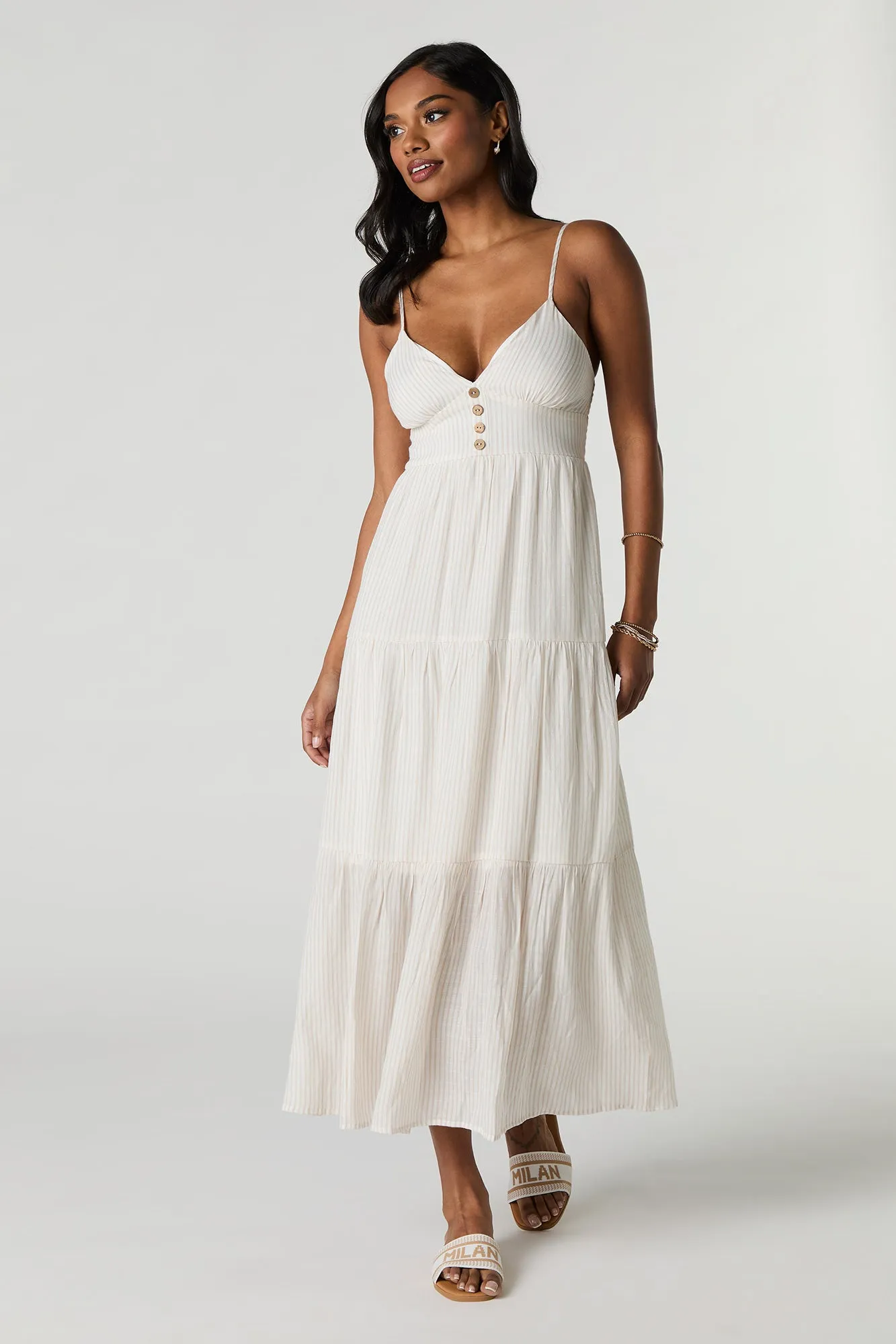 Button Front Tiered Midi Dress sold by Urban Planet