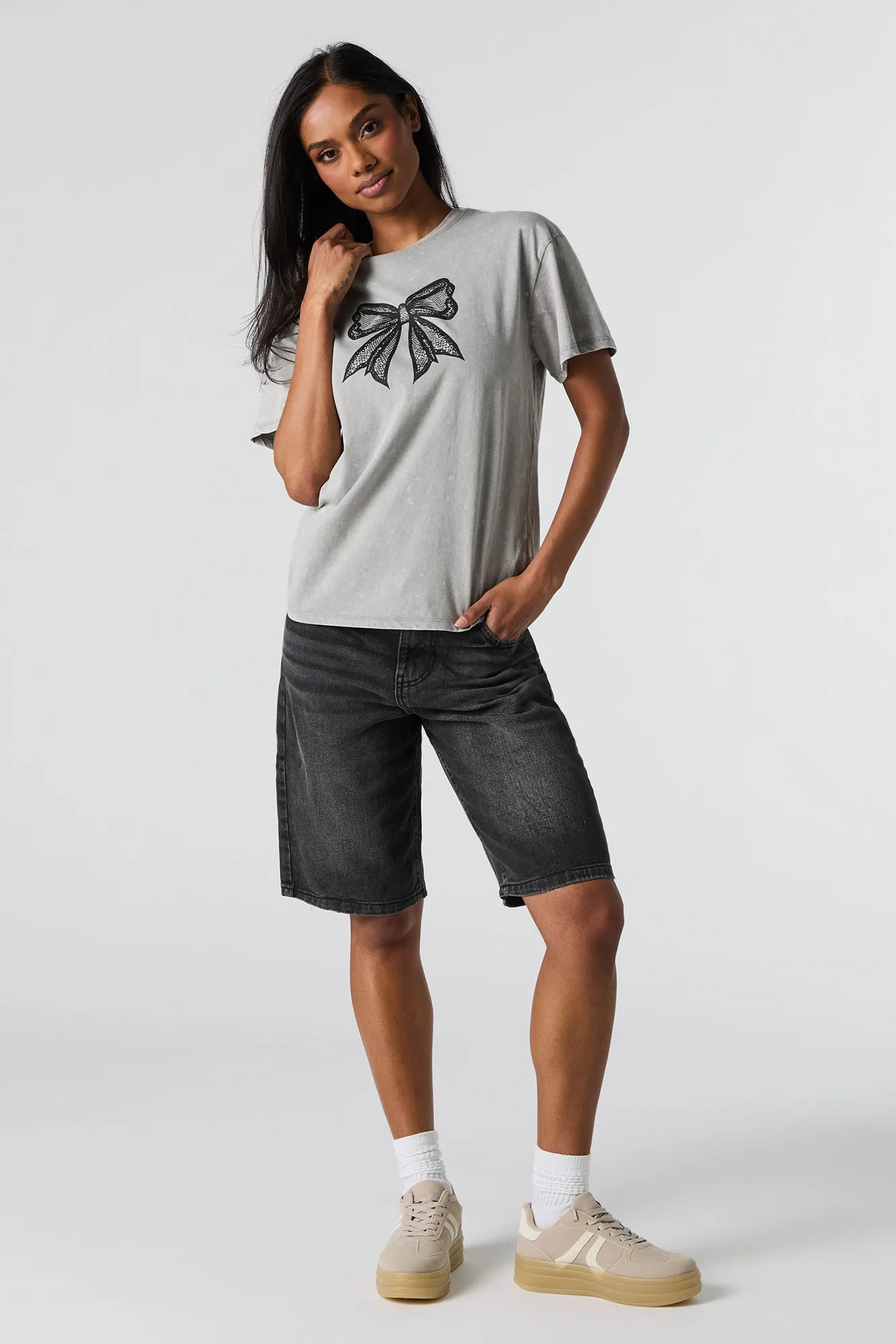 Bow Graphic Washed Boyfriend T-Shirt sold by Urban Planet product image thumbnail 3