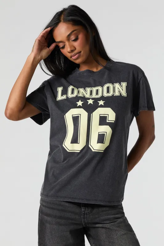 London 06 Graphic Washed Boyfriend T-Shirt sold by Urban Planet
