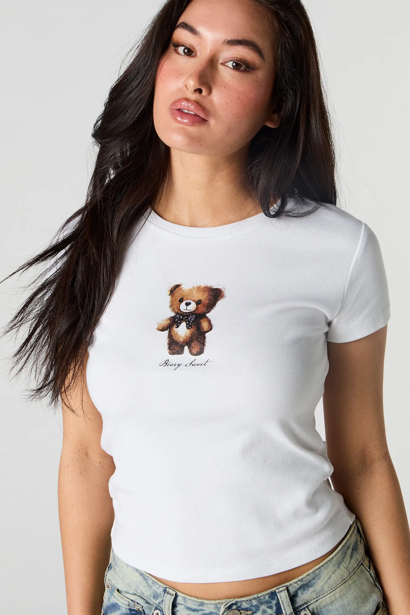 Rhinestone Bear Graphic Ribbed T-Shirt sold by Urban Planet