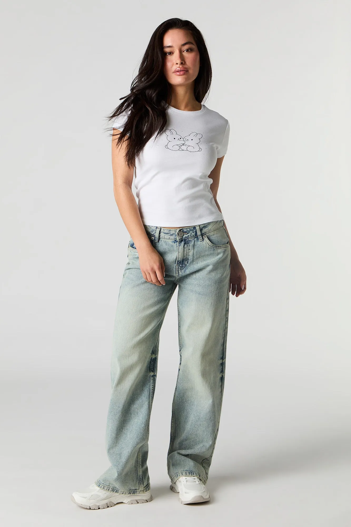 T-shirt côtelé à imprimé Bunnies avec pierres du Rhin sold by Urban Planet product image thumbnail 3