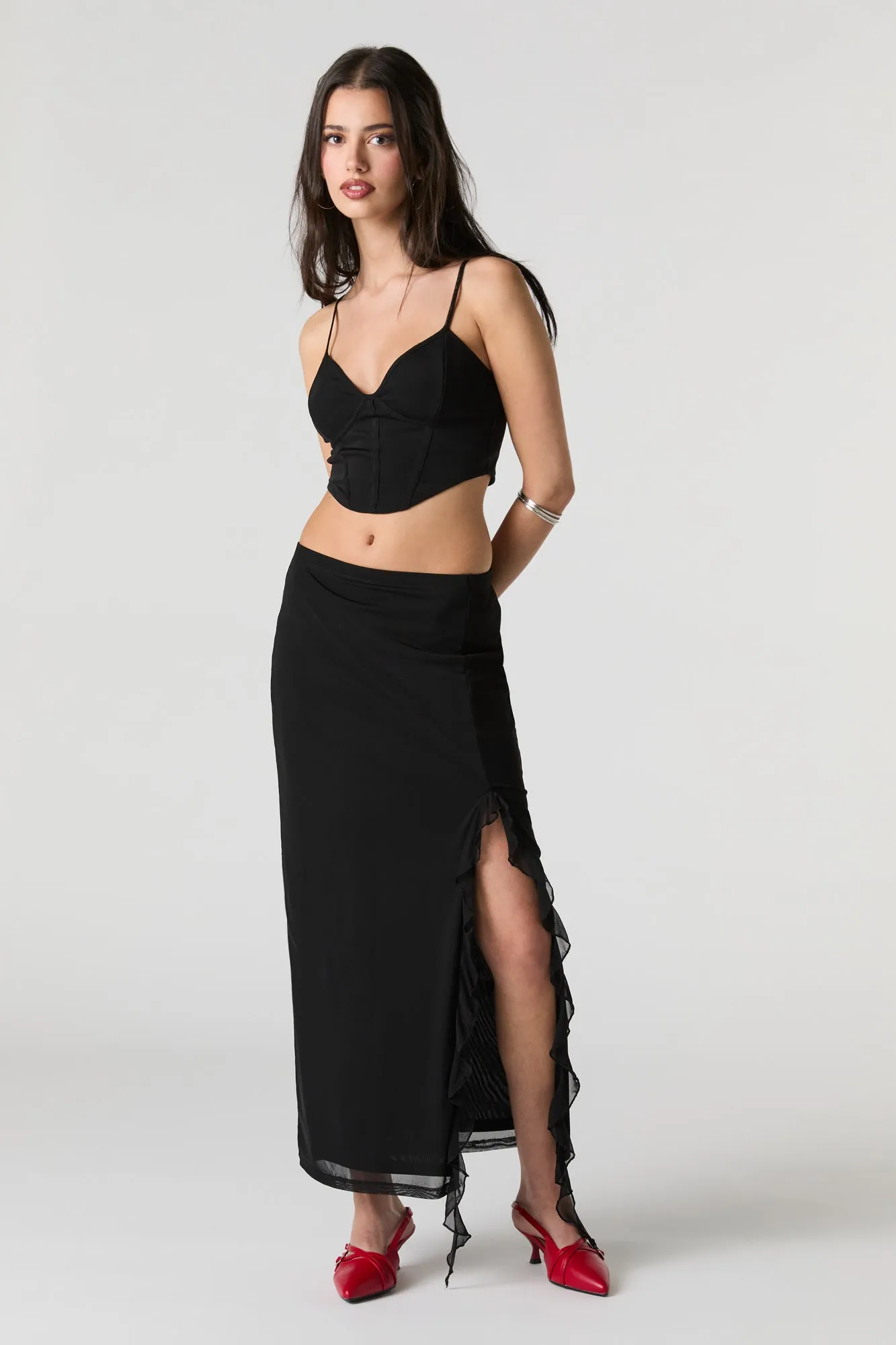 Mesh Ruffle Slit Midi Skirt sold by Urban Planet product image thumbnail 5