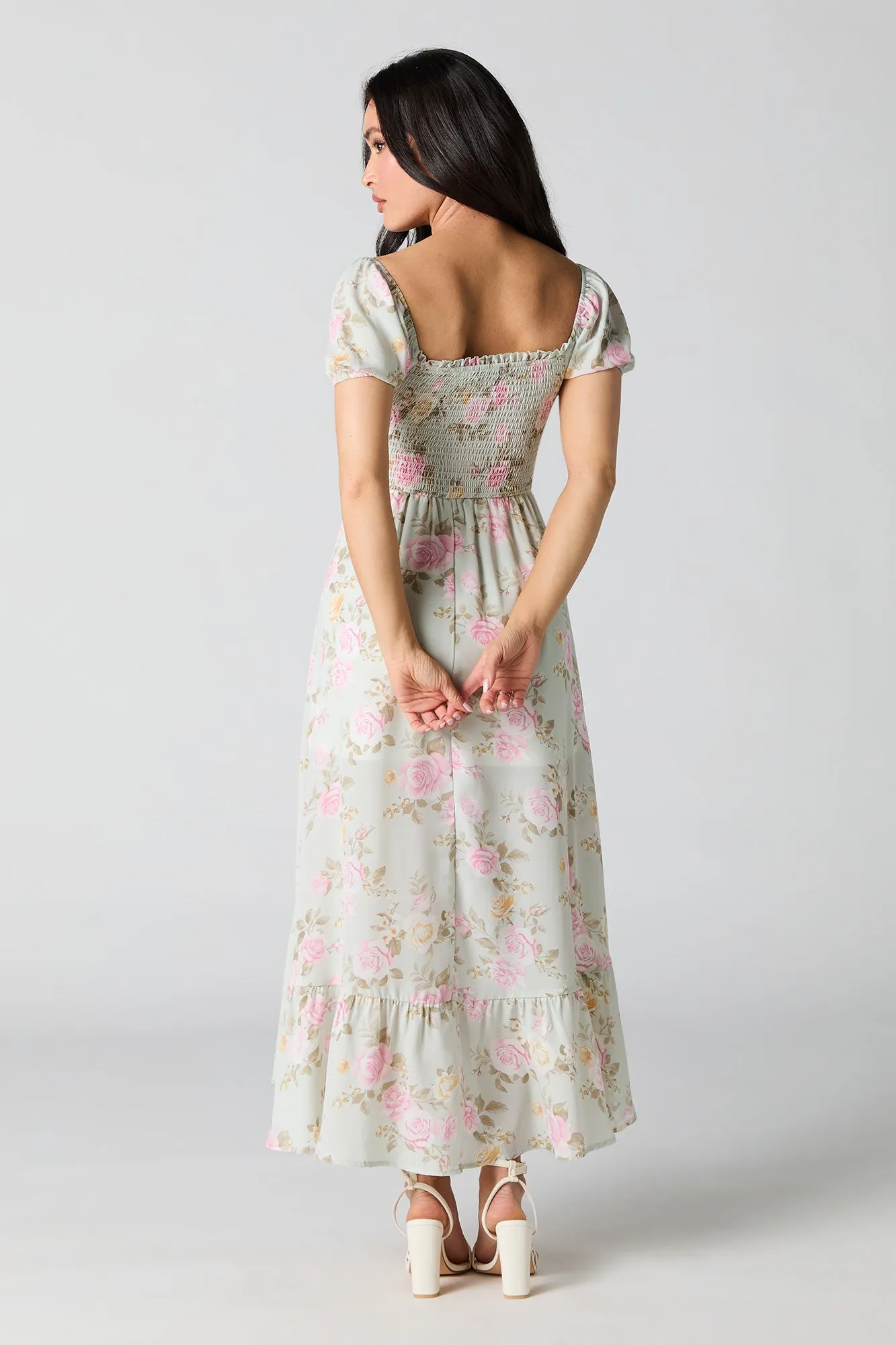 Floral Chiffon Asymmetrical Milkmaid Dress sold by Urban Planet product image thumbnail 3