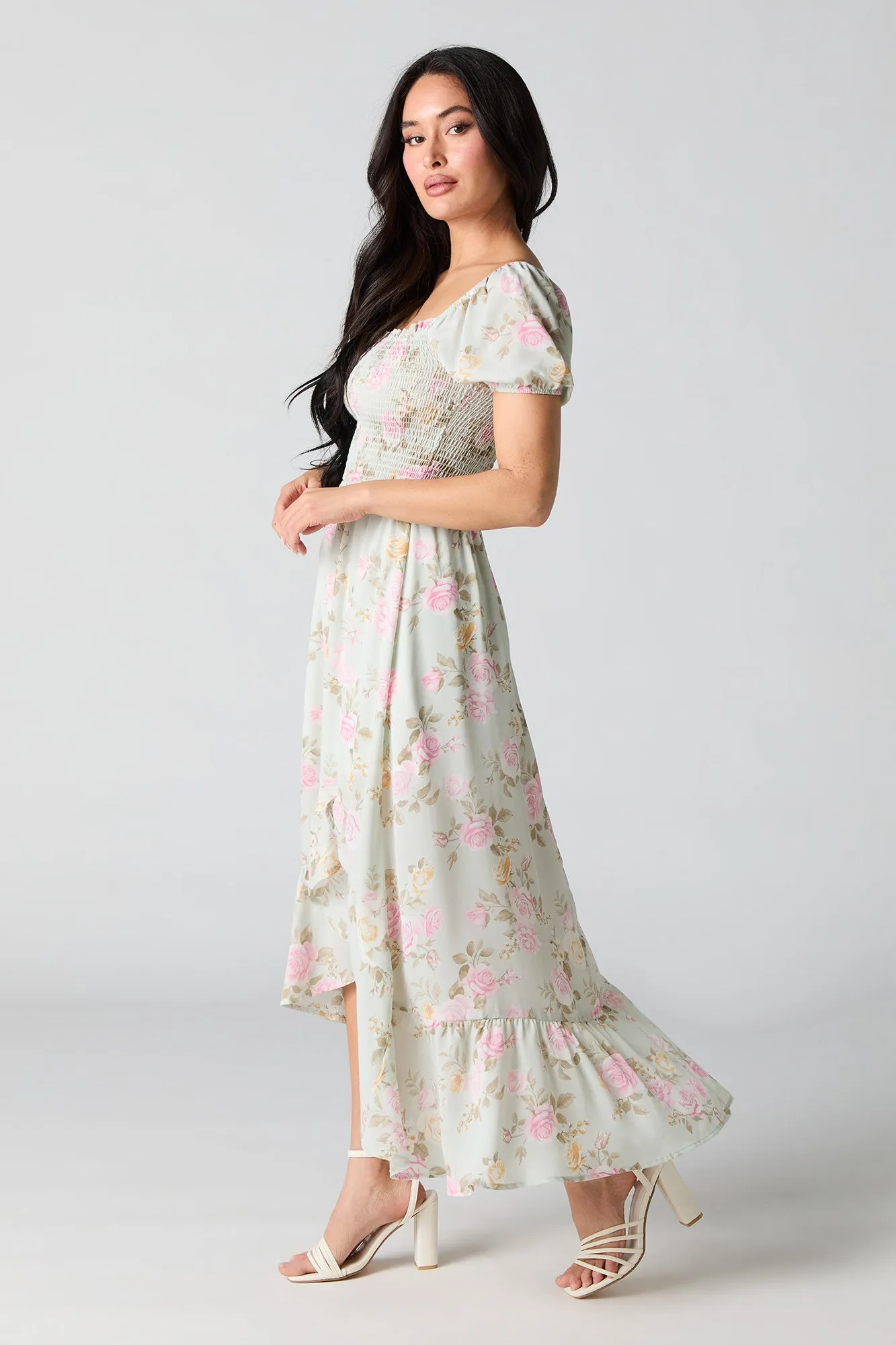 Floral Chiffon Asymmetrical Milkmaid Dress sold by Urban Planet product image thumbnail 2
