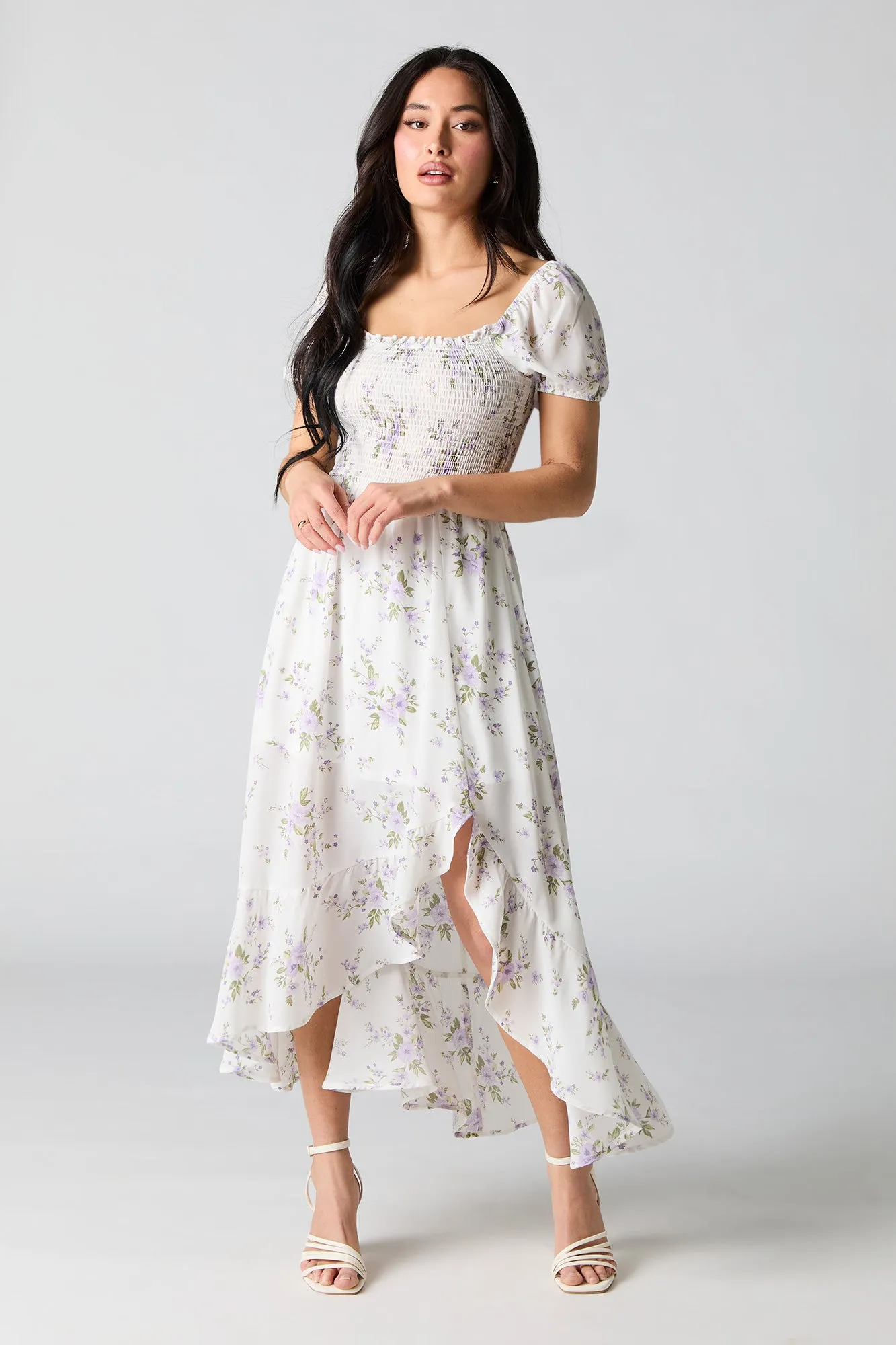 Floral Chiffon Asymmetrical Milkmaid Dress sold by Urban Planet product image thumbnail 4