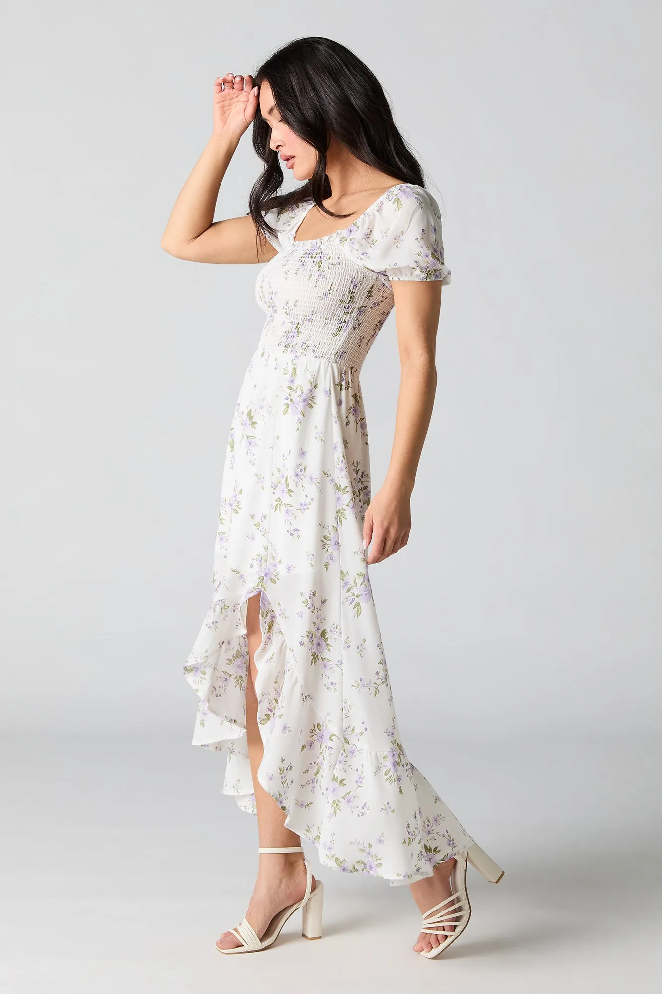 Floral Chiffon Asymmetrical Milkmaid Dress sold by Urban Planet product image thumbnail 5
