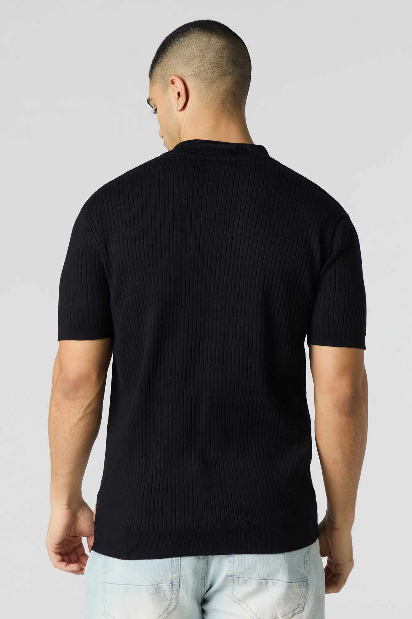 Haut boutonné en tricot côtelé contrastant à manches courtes sold by Urban Planet product image thumbnail 5