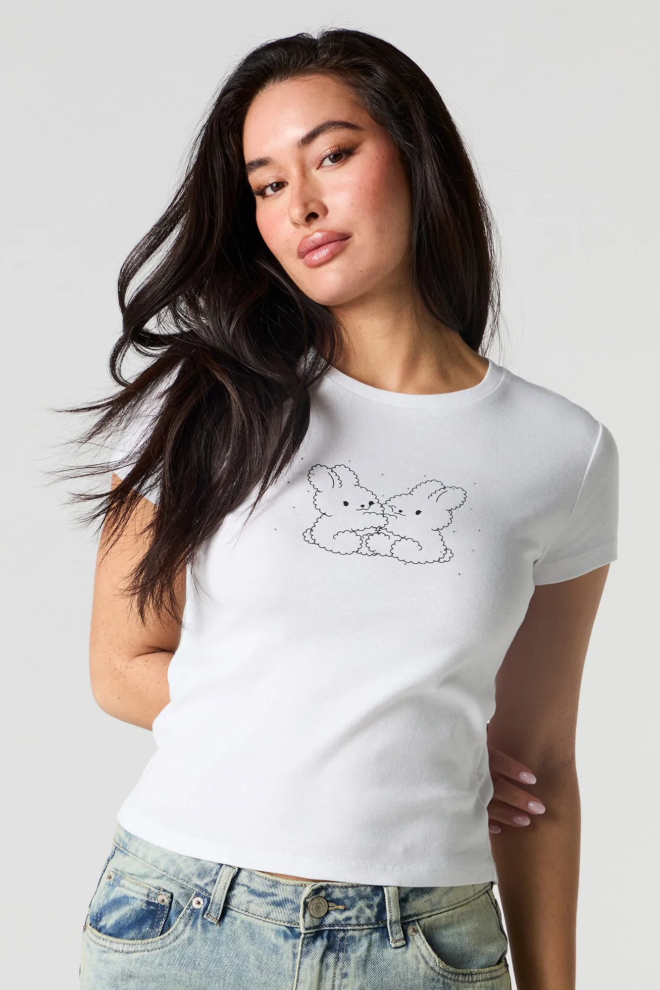 Rhinestone Graphic Ribbed T-Shirt sold by Urban Planet product image thumbnail 4