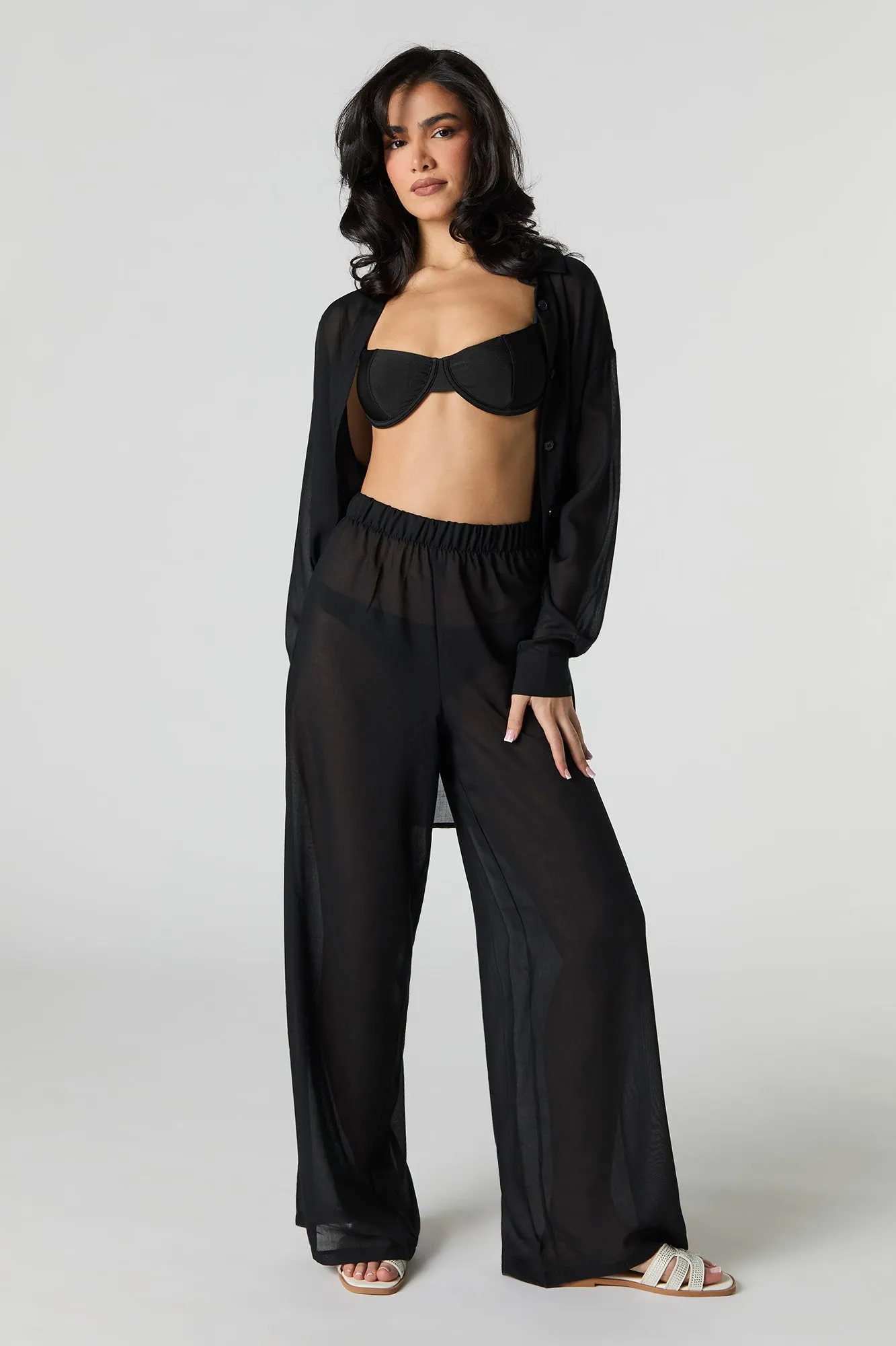 Sheer Wide Leg Pant Swim Cover-Up sold by Urban Planet product image thumbnail 4