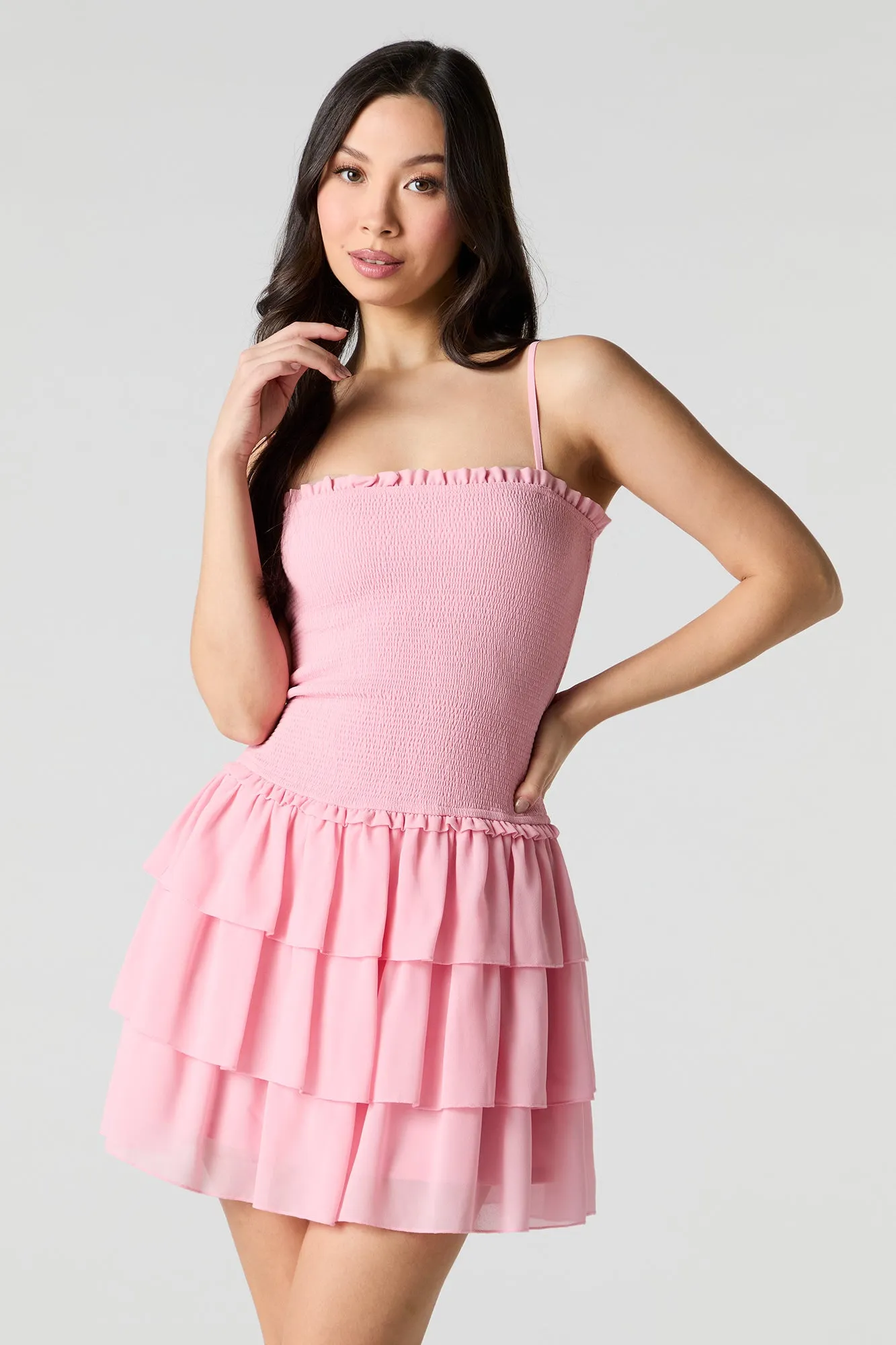 Smocked Ruffle Tiered Mini Dress sold by Urban Planet product image thumbnail 4