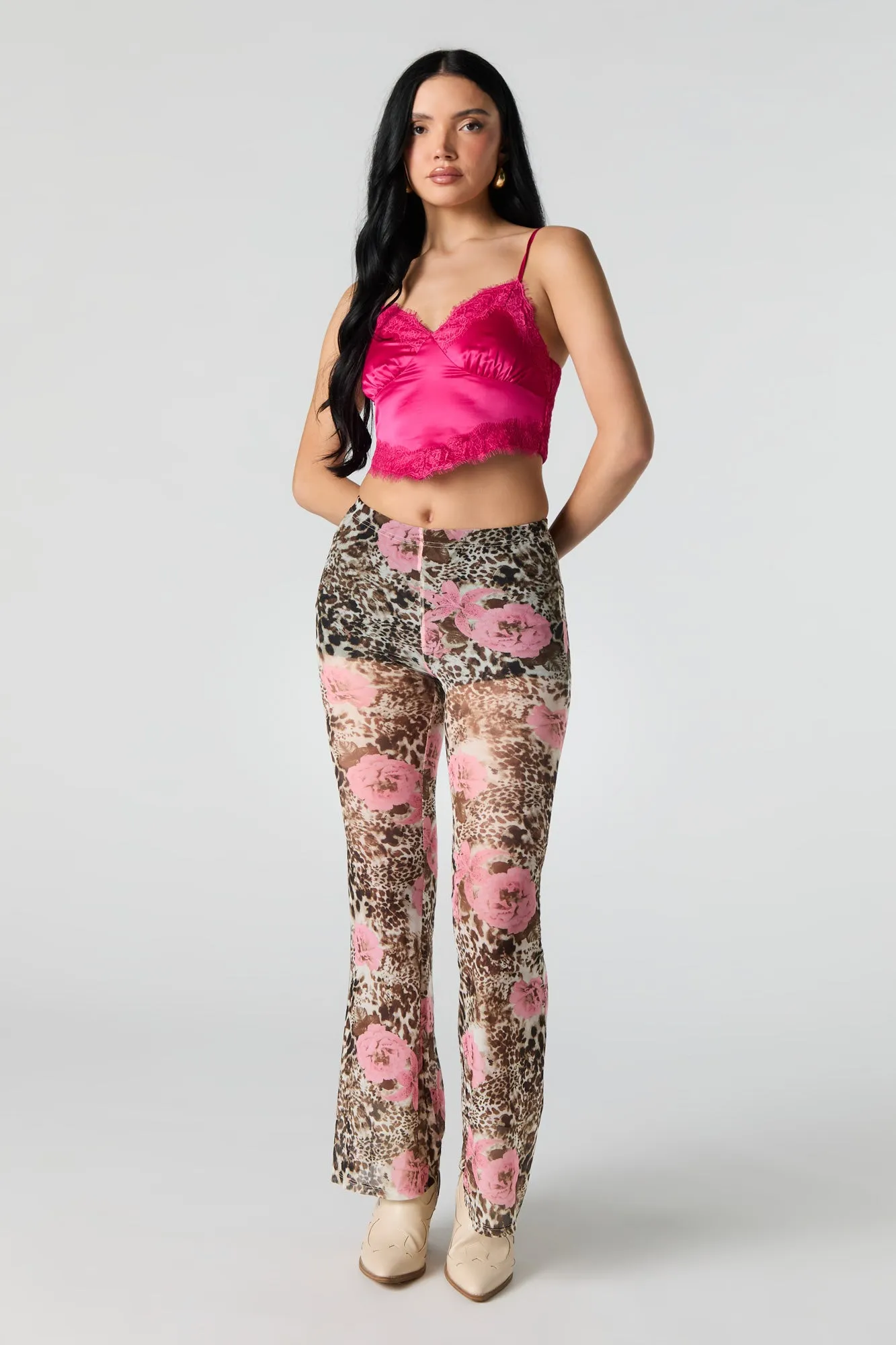 Printed Mesh Flare Pant sold by Urban Planet