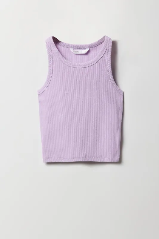 Girls High Neck Ribbed Tank sold by Urban Planet