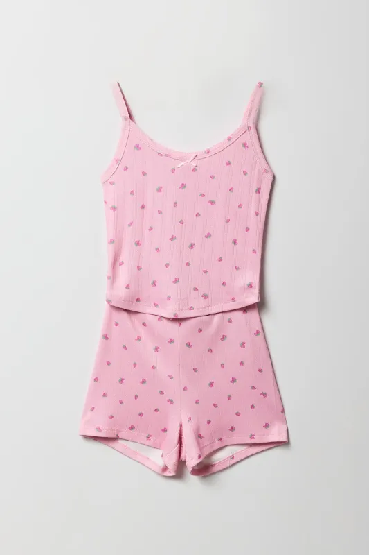 Ensemble-pyjama deux pièces camisole en pointelle et short pour filles sold by Urban Planet