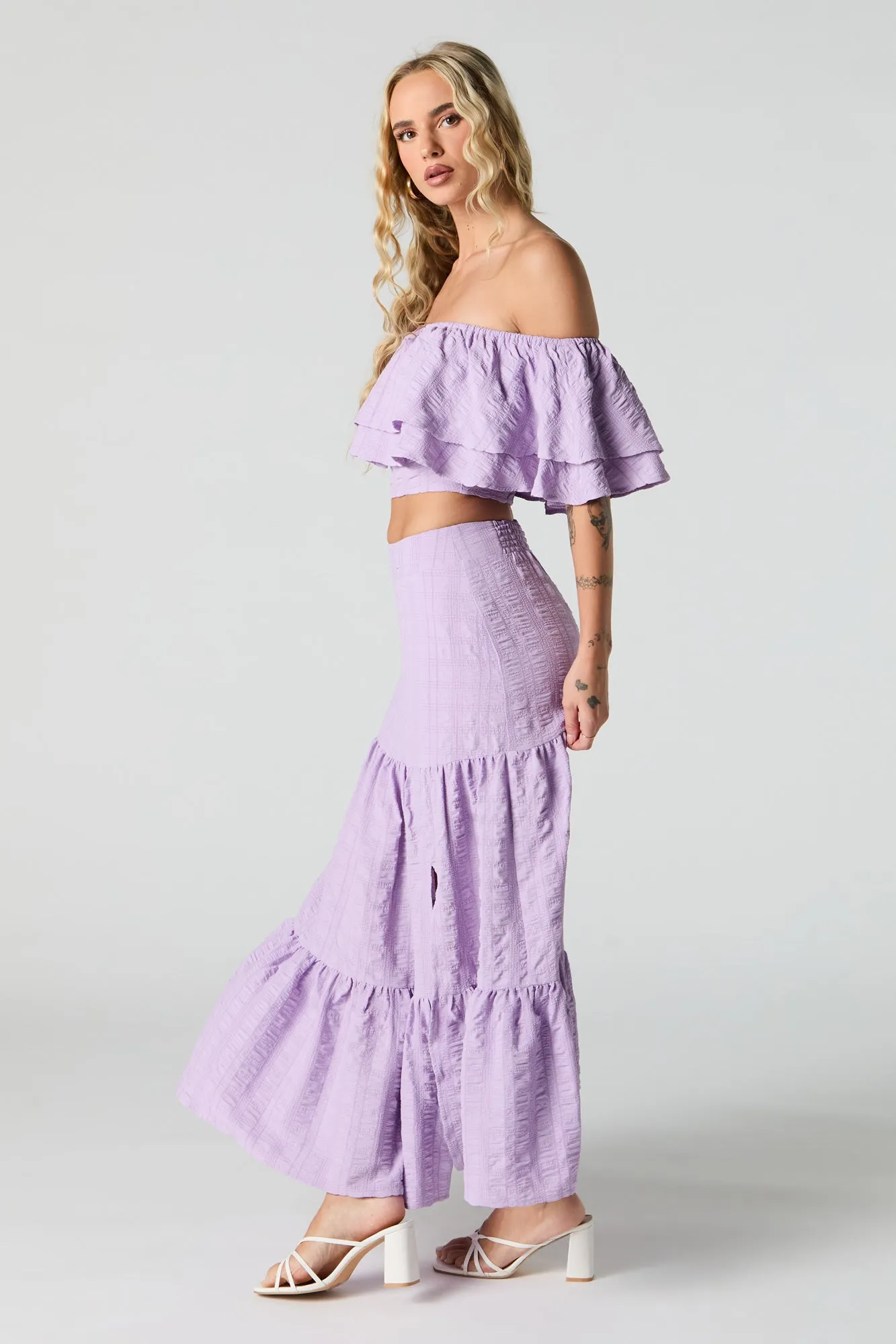 Textured Tiered Slit Maxi Skirt sold by Urban Planet product image thumbnail 2