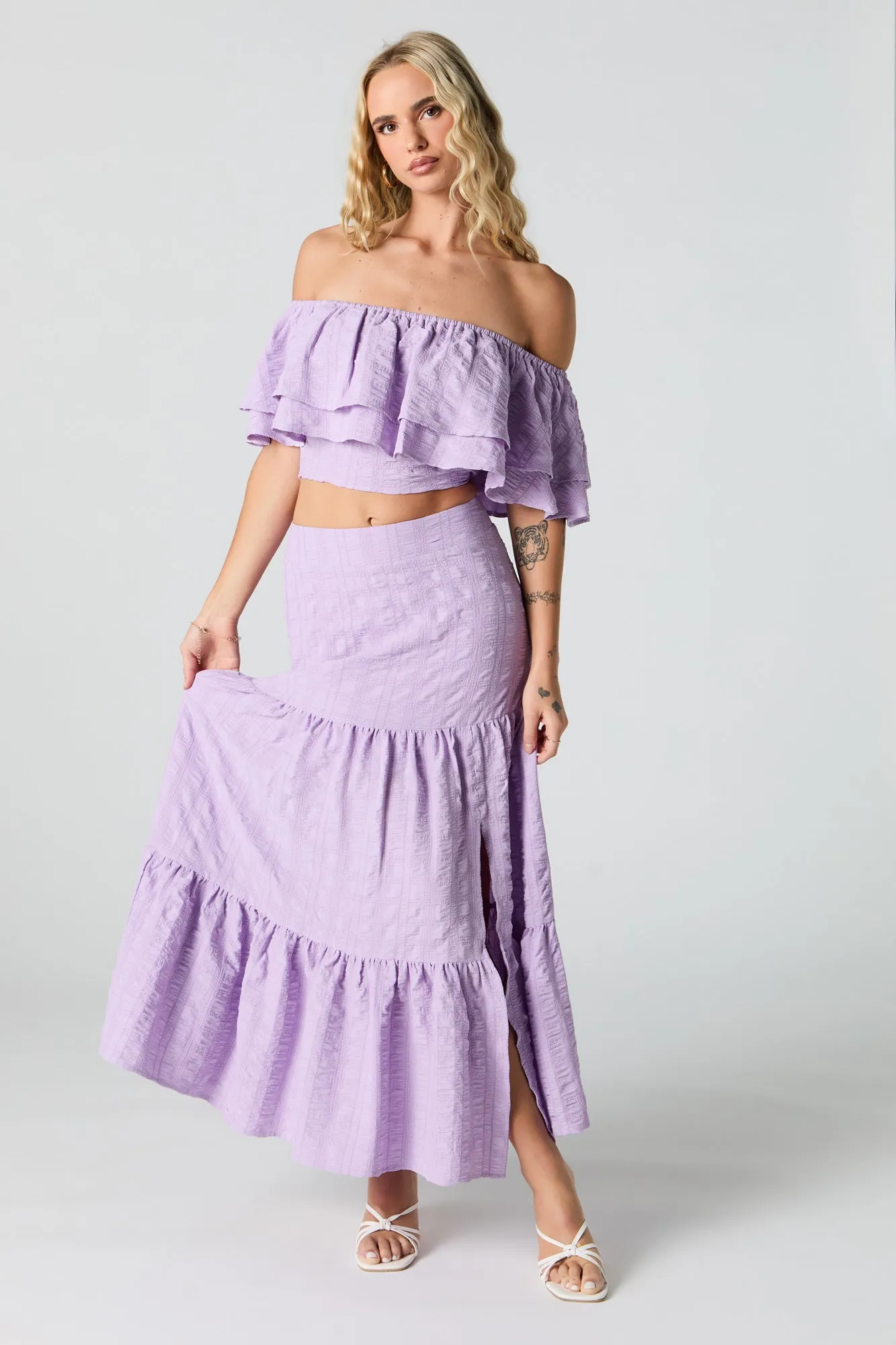 Textured Tiered Slit Maxi Skirt sold by Urban Planet