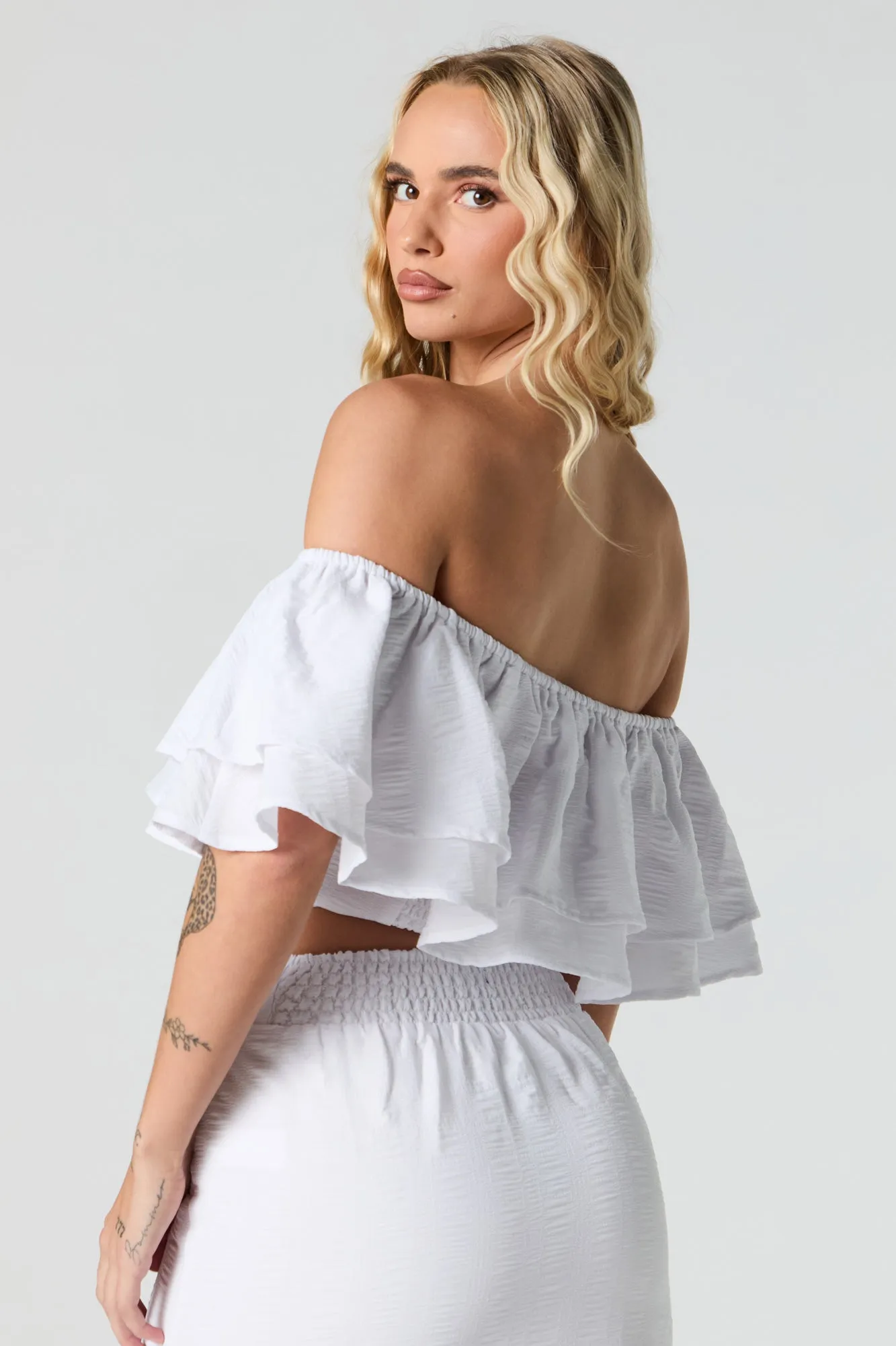 Haut écourté texturé, étagé et épaule dégagée sold by Urban Planet product image thumbnail 5