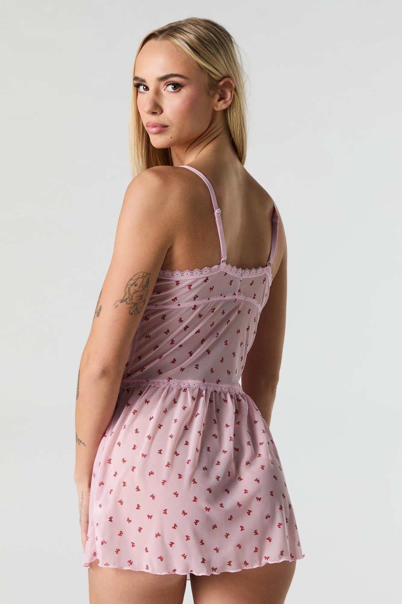 Printed Mesh Lingerie Pajama Dress sold by Urban Planet product image thumbnail 3