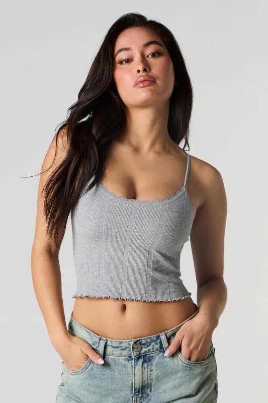 Camisole côtelée sans couture avec liséré de dentelle et bonnets intégrés sold by Urban Planet