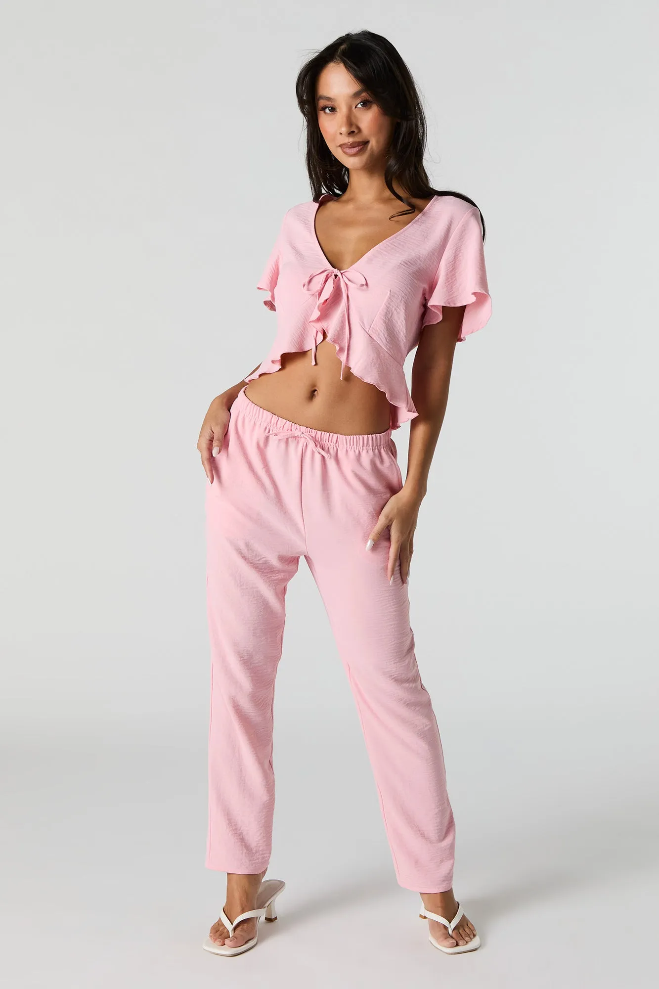 Flowy Tie Front Ruffle Crop Top sold by Urban Planet product image thumbnail 3