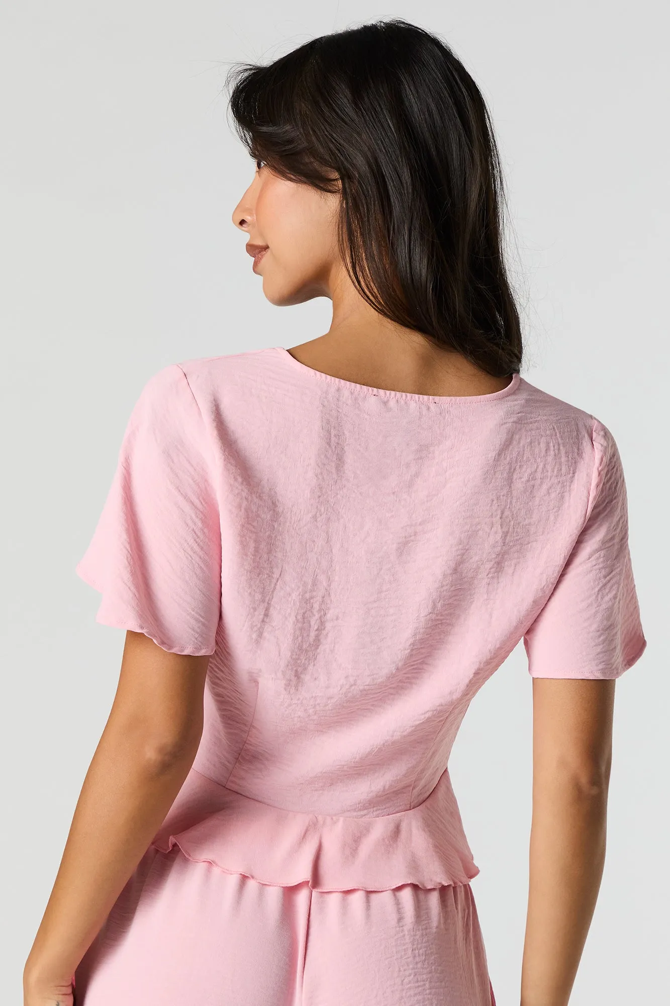 Flowy Tie Front Ruffle Crop Top sold by Urban Planet product image thumbnail 2