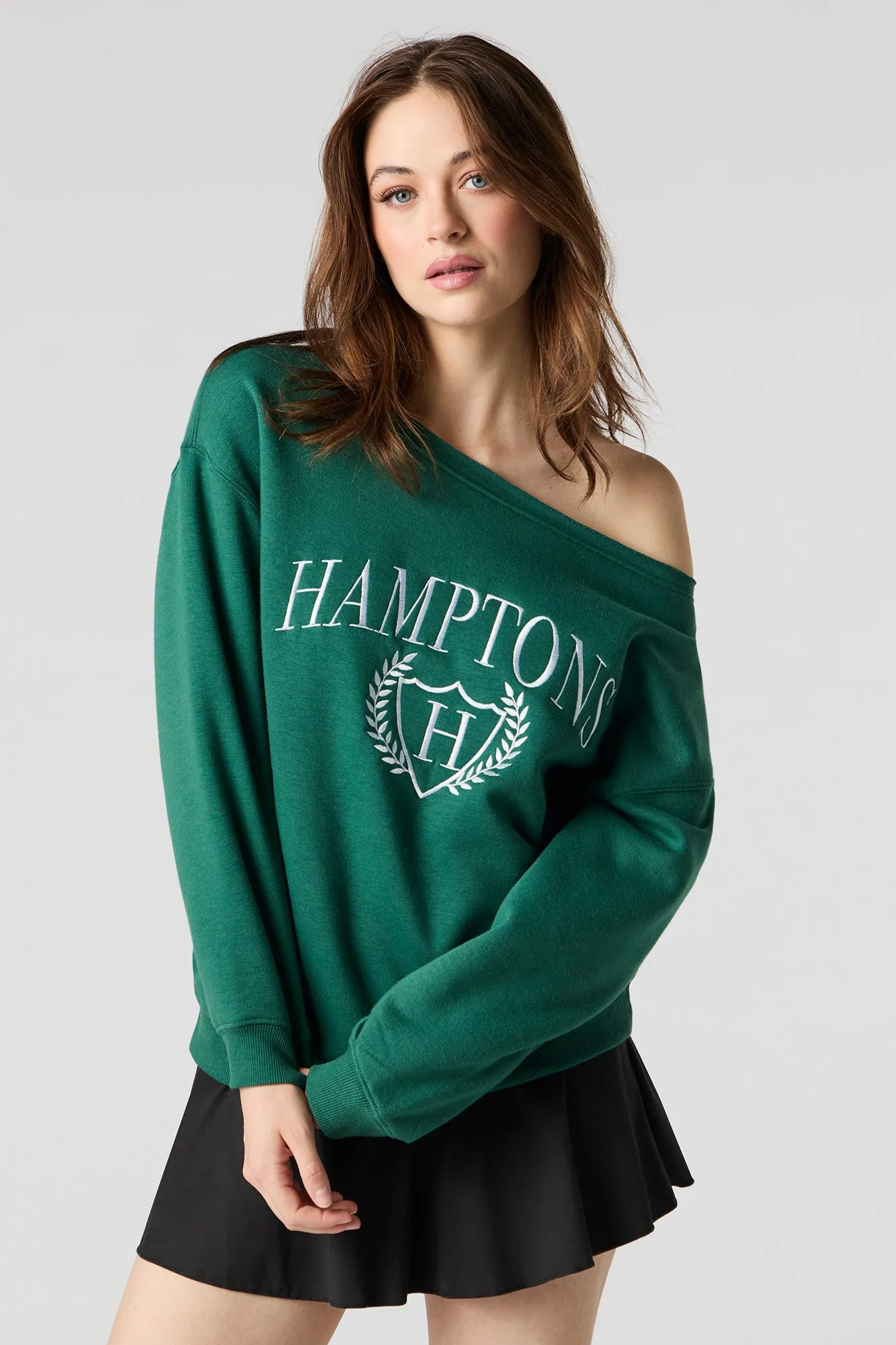 Embroidered Off Shoulder Fleece Sweatshirt sold by Urban Planet product image thumbnail 4