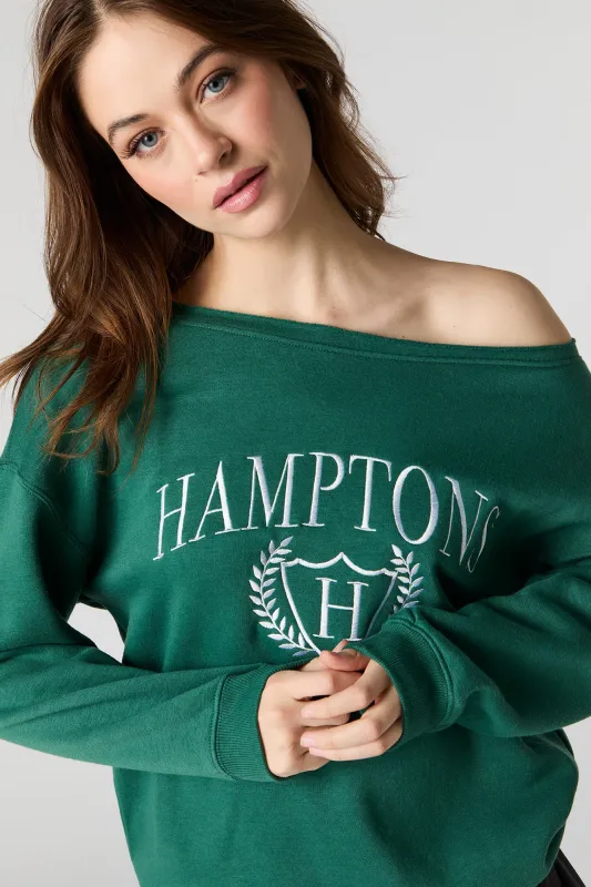 Embroidered Off Shoulder Fleece Sweatshirt sold by Urban Planet
