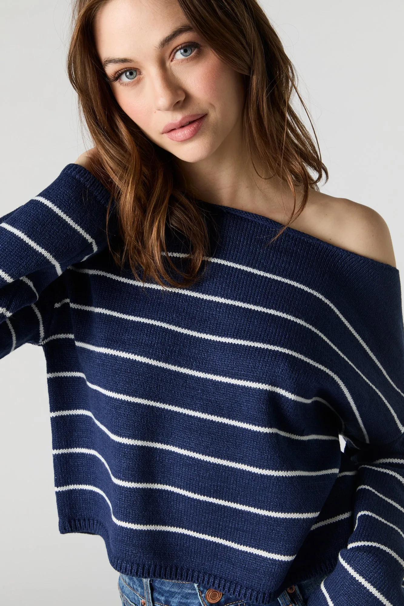 Knit Off Shoulder Striped Sweater sold by Urban Planet