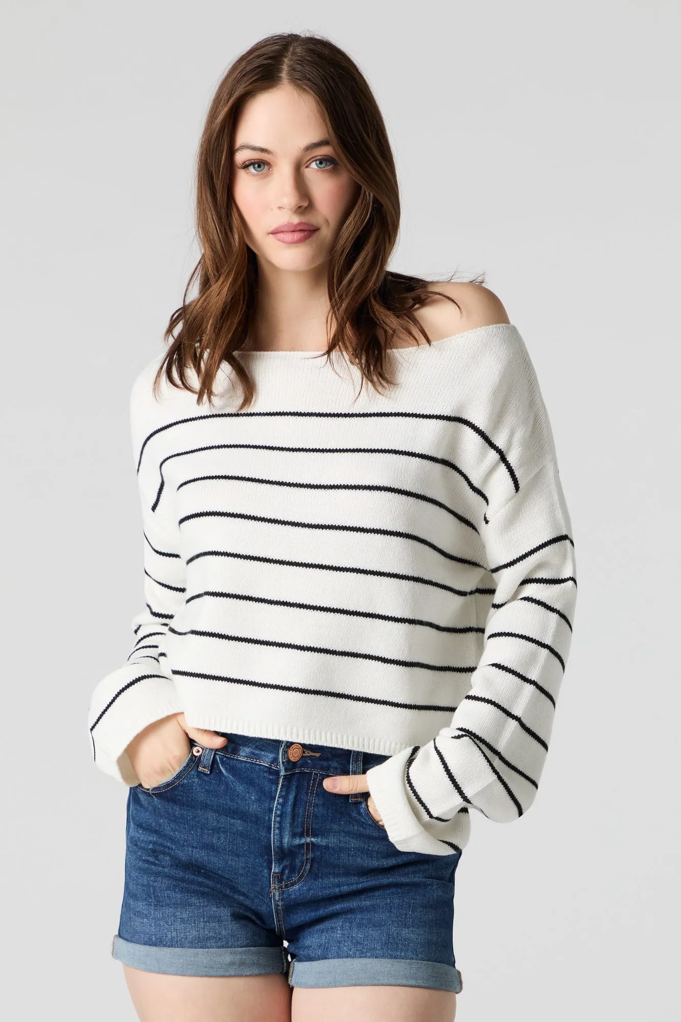 Knit Off Shoulder Striped Sweater sold by Urban Planet product image thumbnail 5