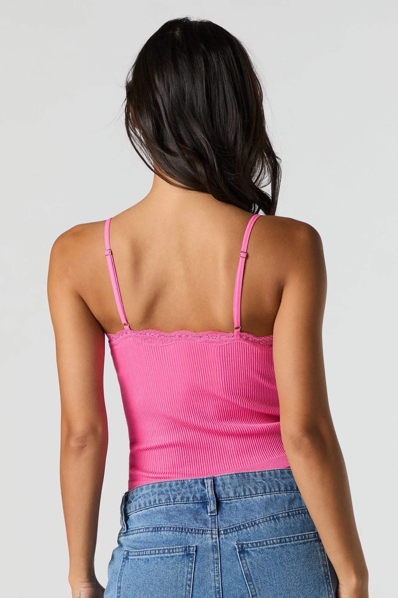 Seamless Ribbed Lace Trim V-Neck Cami sold by Urban Planet product image thumbnail 2
