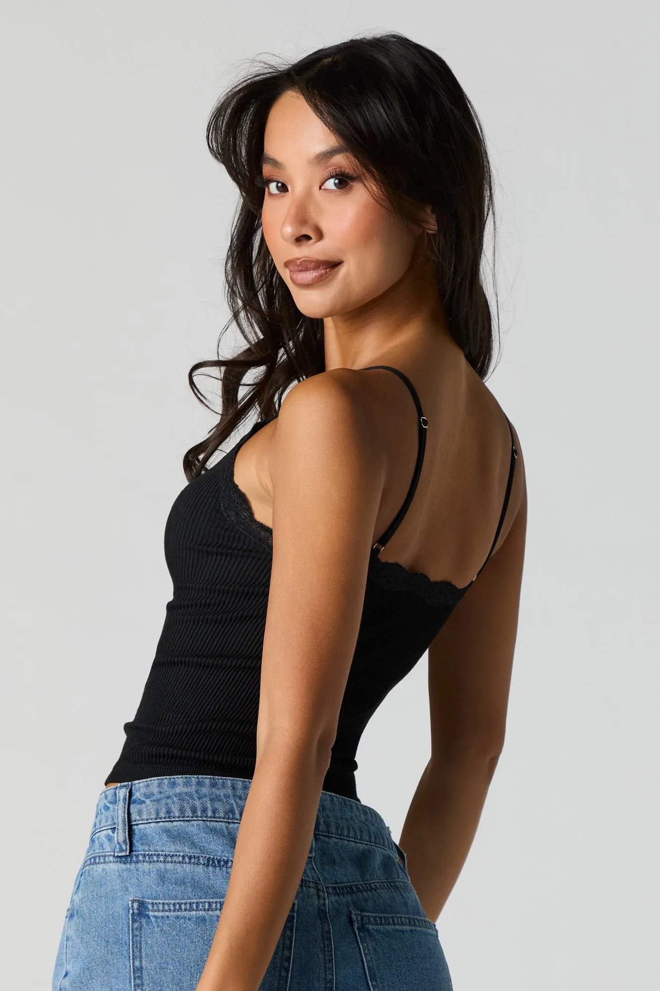 Seamless Ribbed Lace Trim V-Neck Cami sold by Urban Planet product image thumbnail 5