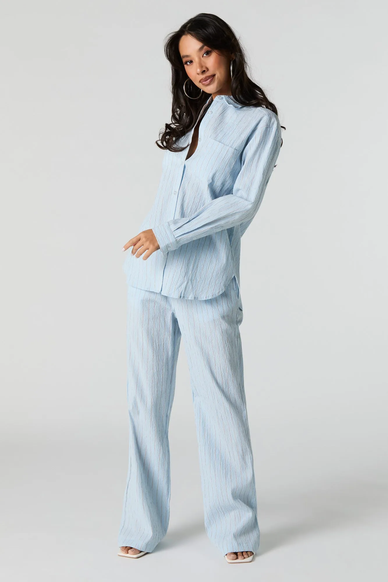 Pantalon texturé rayé à jambe large sold by Urban Planet product image thumbnail 5