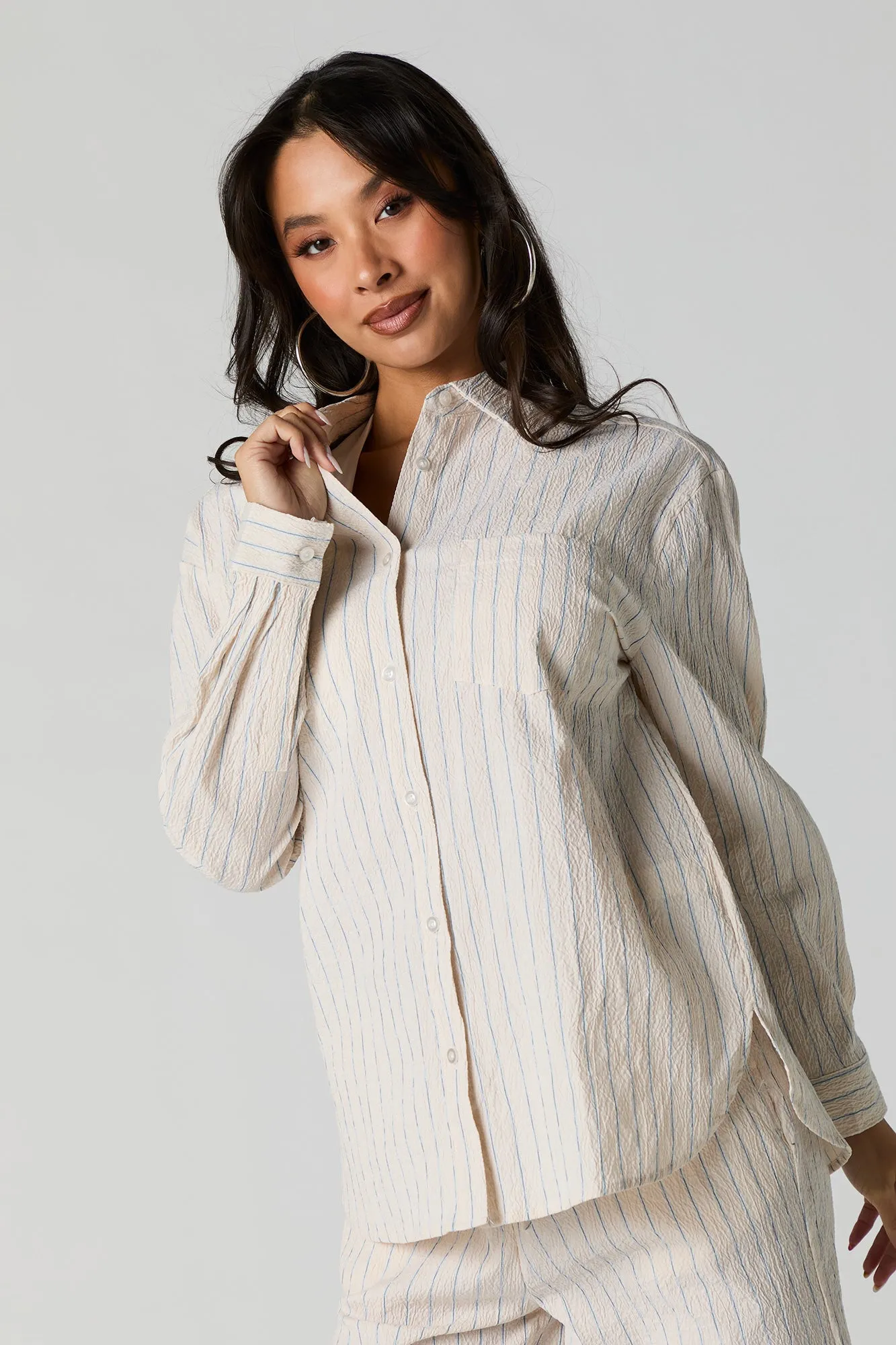 Textured Striped Button-Up Top sold by Urban Planet product image thumbnail 4