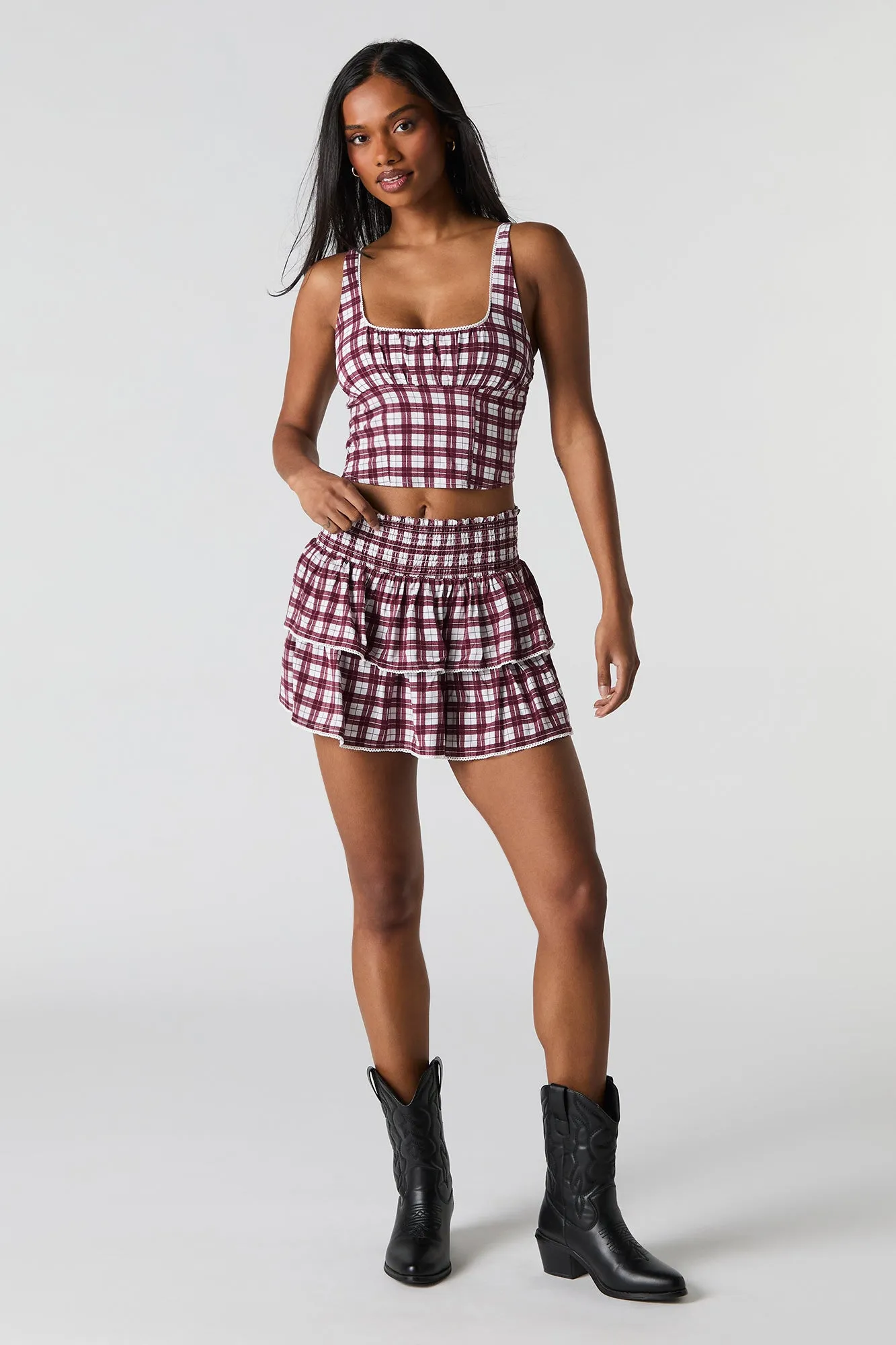 Plaid Tiered Mini Skort sold by Urban Planet product image thumbnail 3
