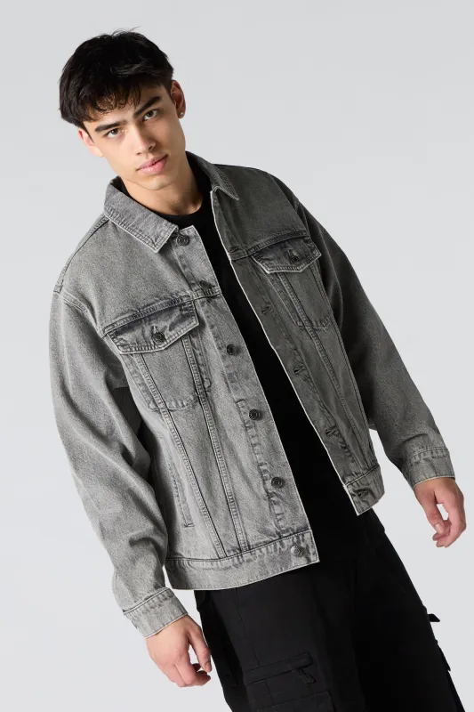 Grey Wash Relaxed Denim Jacket sold by Urban Planet