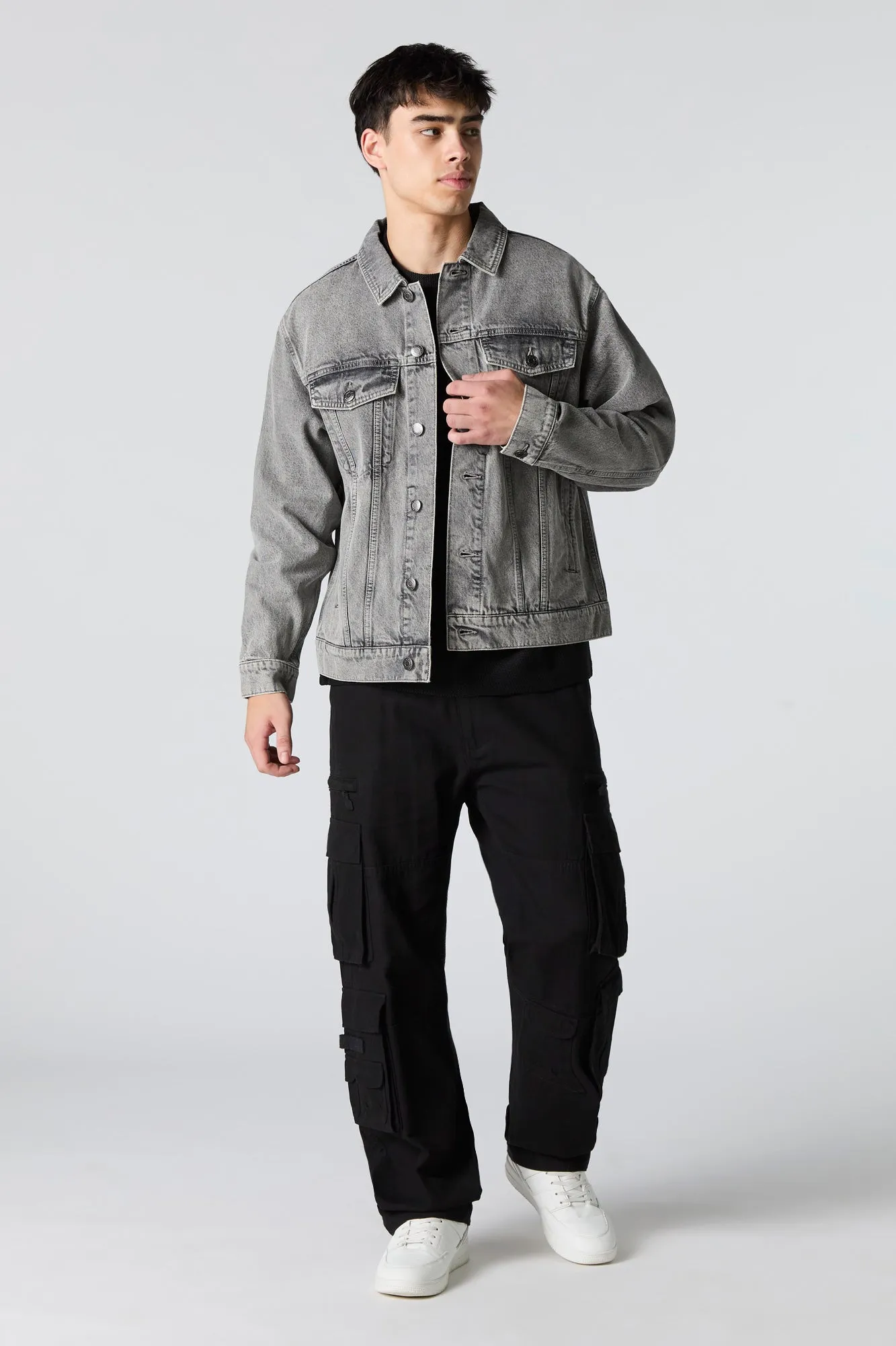 Grey Wash Relaxed Denim Jacket sold by Urban Planet product image thumbnail 3