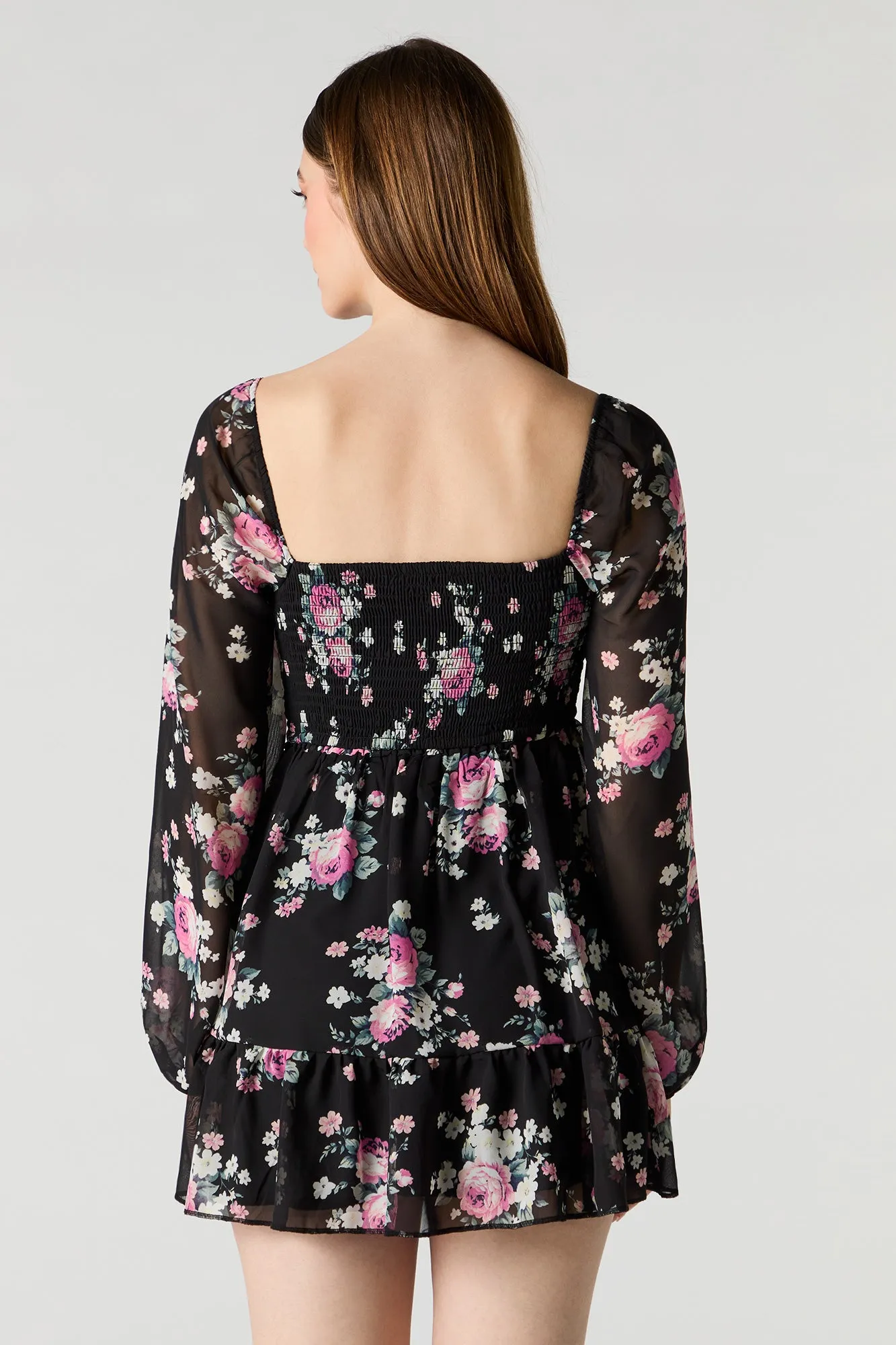 Minirobe en mousseline plissée à manche longue et imprimé floral sold by Urban Planet product image thumbnail 2